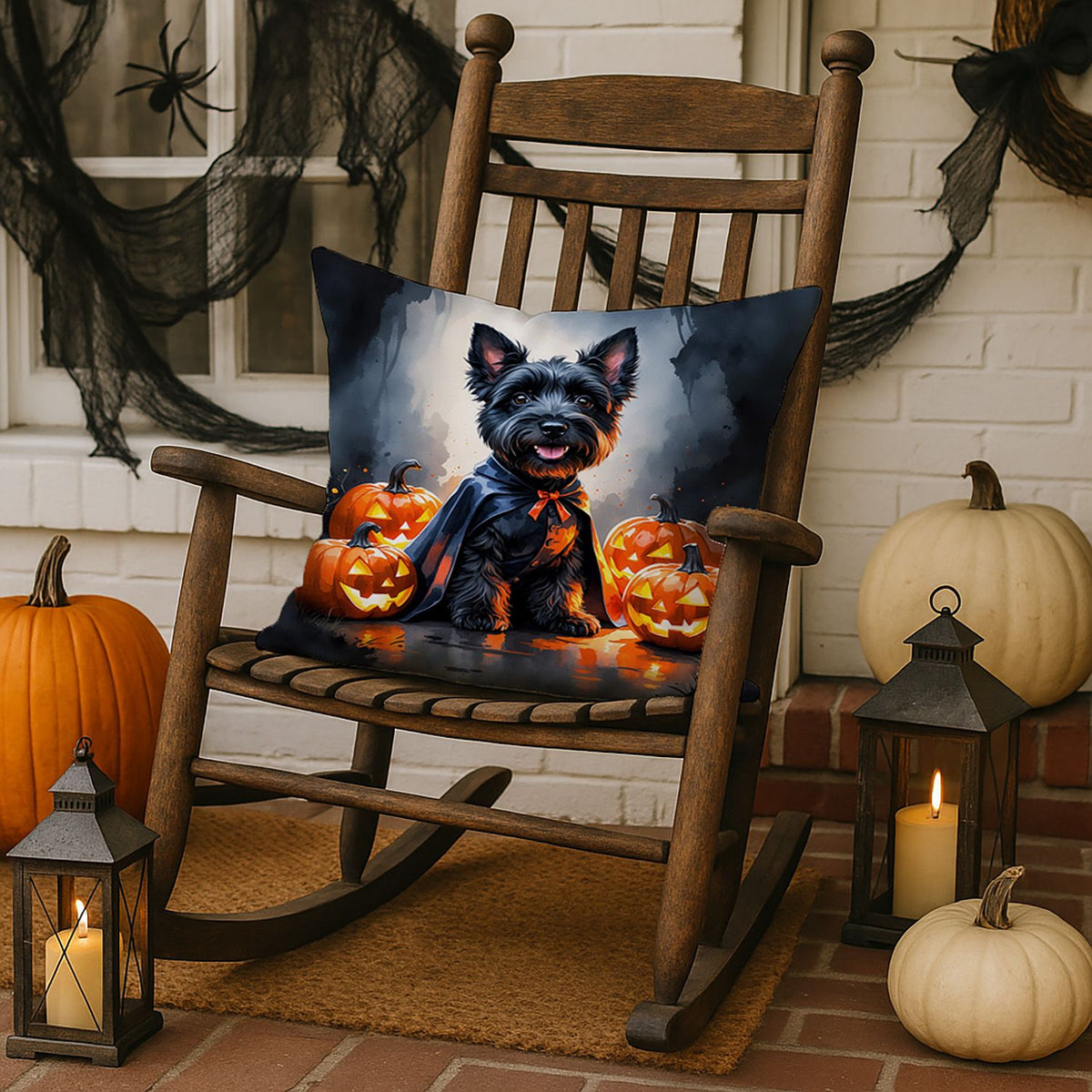 Scottish Terrier Puppy Halloween Throw Pillow Indoor/Outdoor Decorative Throw Pillow, 18 x 18 in - product view 3