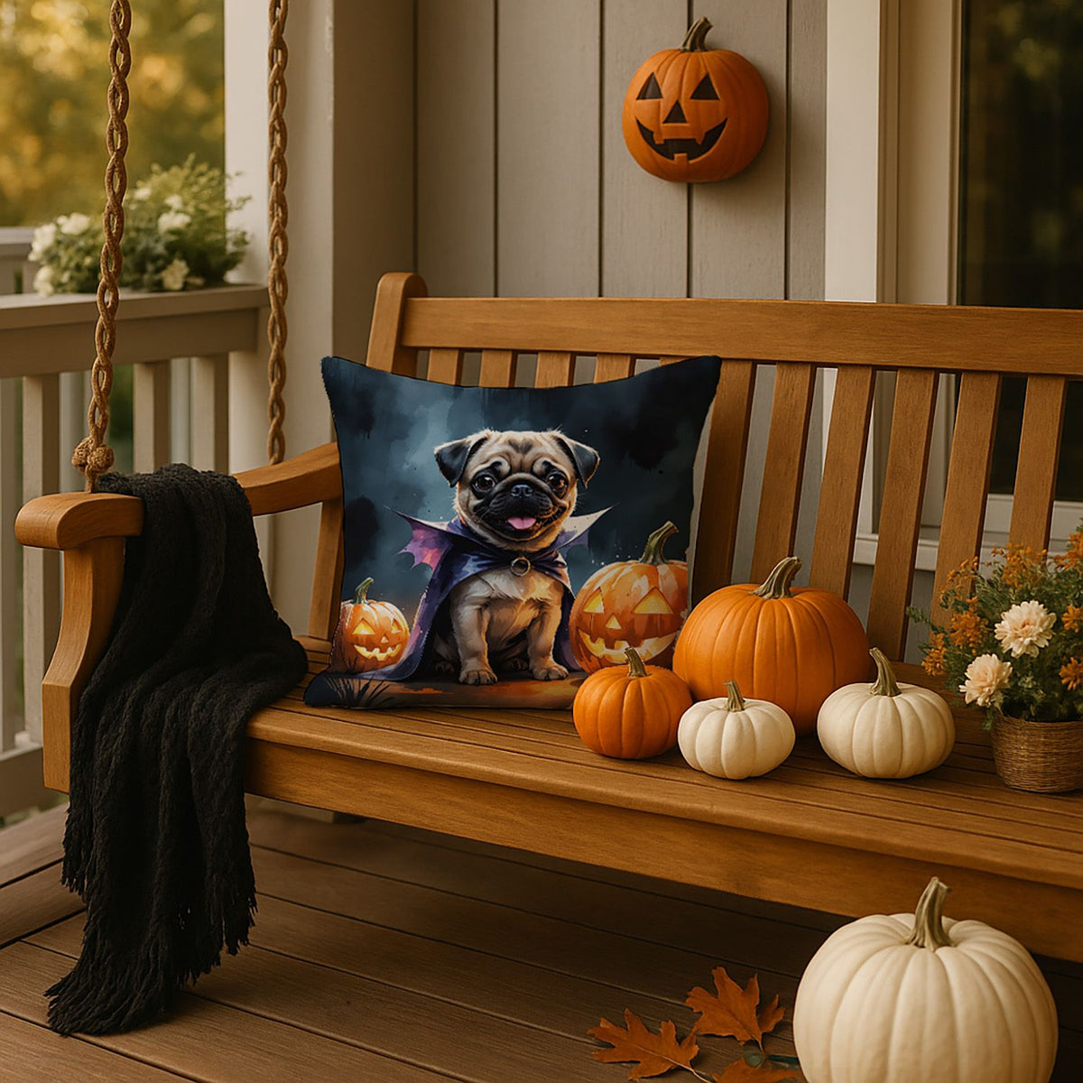 Pug Puppy Halloween Throw Pillow Indoor/Outdoor Decorative Throw Pillow, 18 x 18 in - product view 4