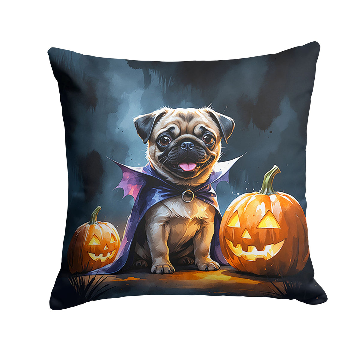 Pug Puppy Halloween Throw Pillow Indoor/Outdoor Decorative Throw Pillow, 18 x 18 in