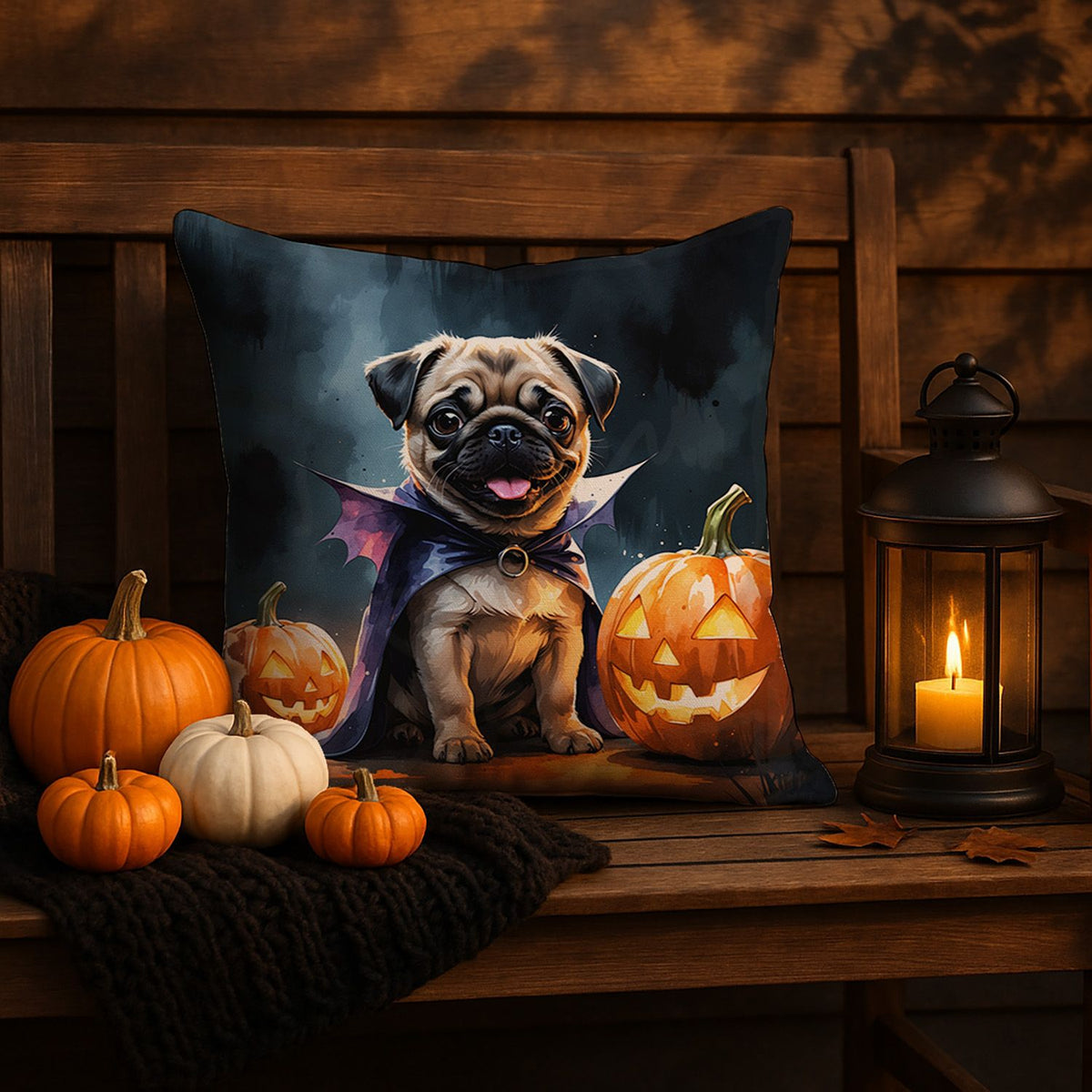 Pug Puppy Halloween Throw Pillow Indoor/Outdoor Decorative Throw Pillow, 18 x 18 in - product view 5