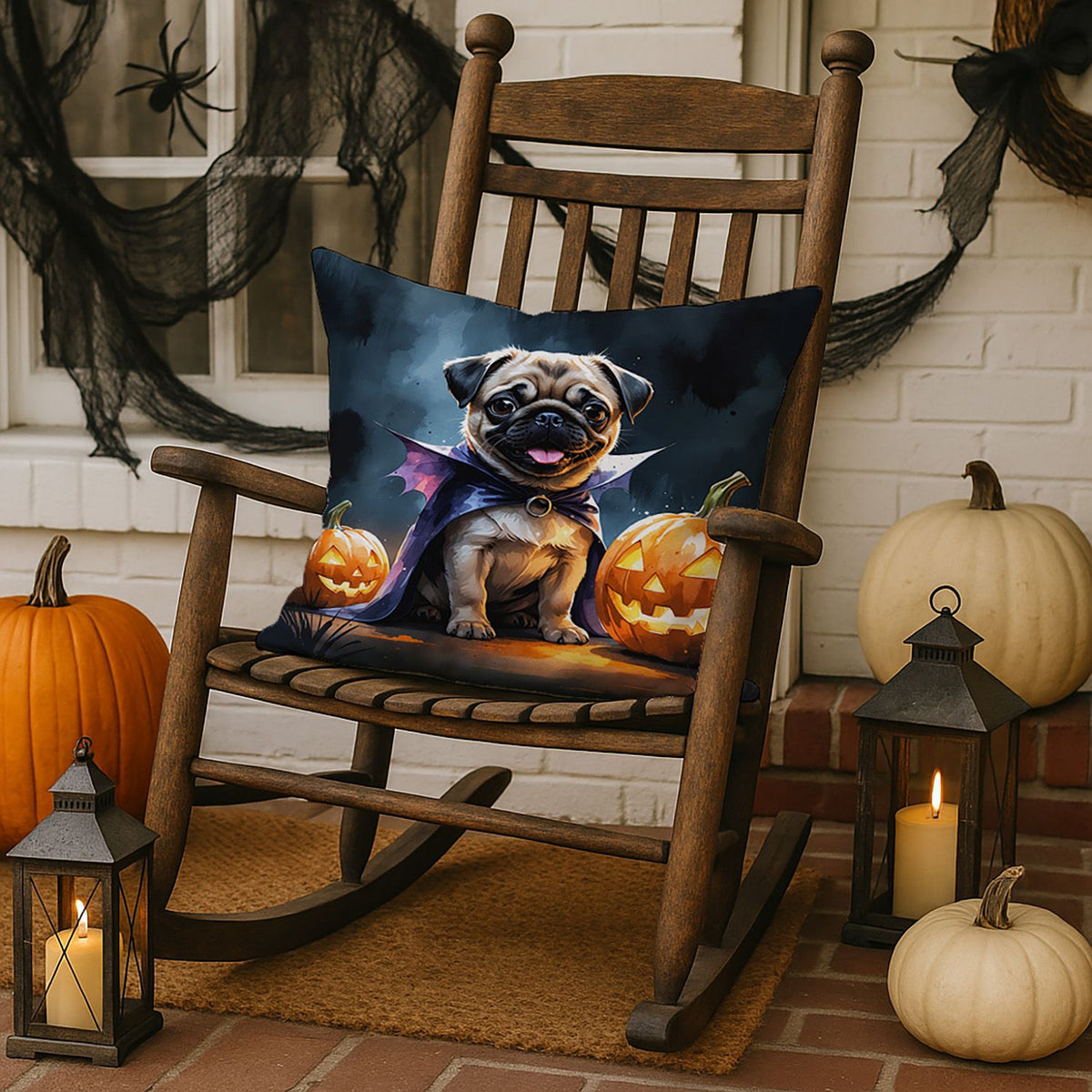Pug Puppy Halloween Throw Pillow Indoor/Outdoor Decorative Throw Pillow, 18 x 18 in - product view 3