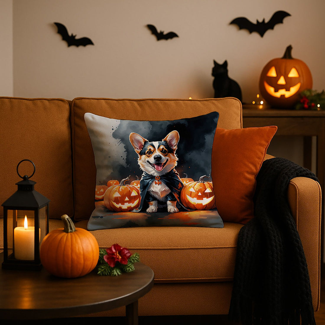 Corgi Puppy Halloween Throw Pillow Indoor/Outdoor Decorative Throw Pillow, 18 x 18 in