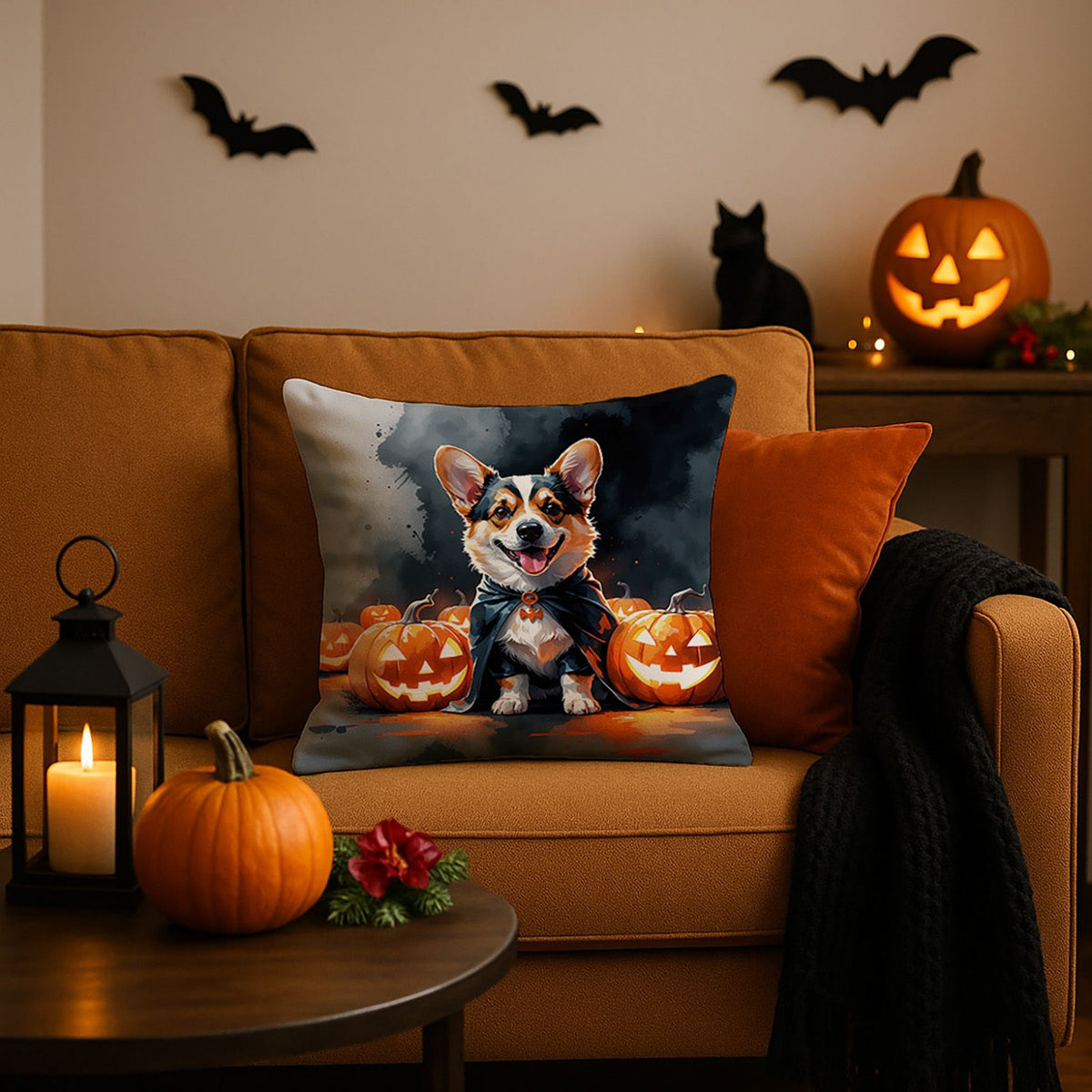 Corgi Puppy Halloween Throw Pillow Indoor/Outdoor Decorative Throw Pillow, 18 x 18 in - product view 2