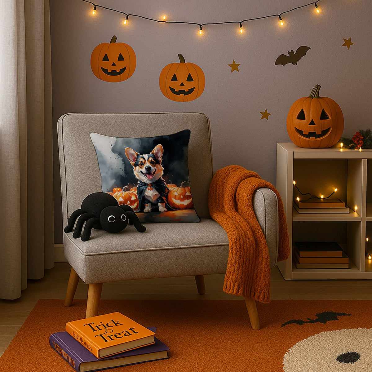 Corgi Puppy Halloween Throw Pillow Indoor/Outdoor Decorative Throw Pillow, 14 x 14 in - product view 3