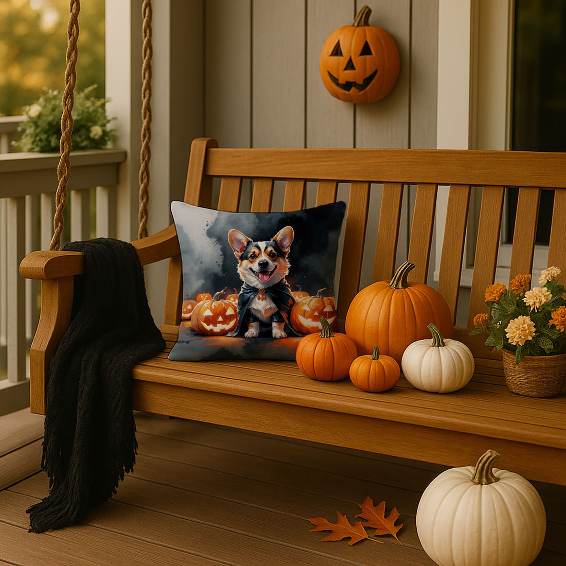 Corgi Puppy Halloween Throw Pillow Indoor/Outdoor Decorative Throw Pillow, 14 x 14 in