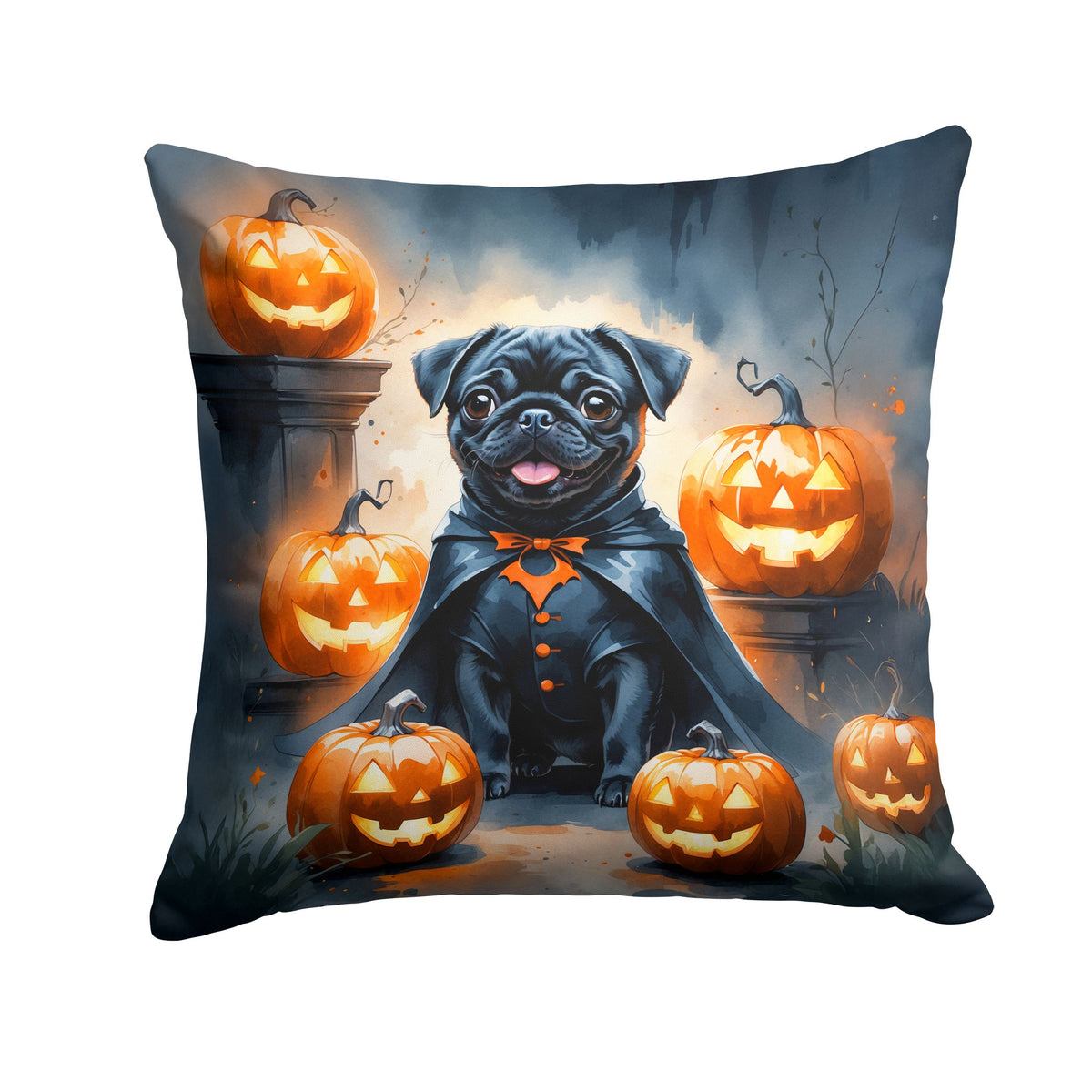 Black Pug Puppy Halloween Throw Pillow Indoor/Outdoor Decorative Throw Pillow, 14 x 14 in