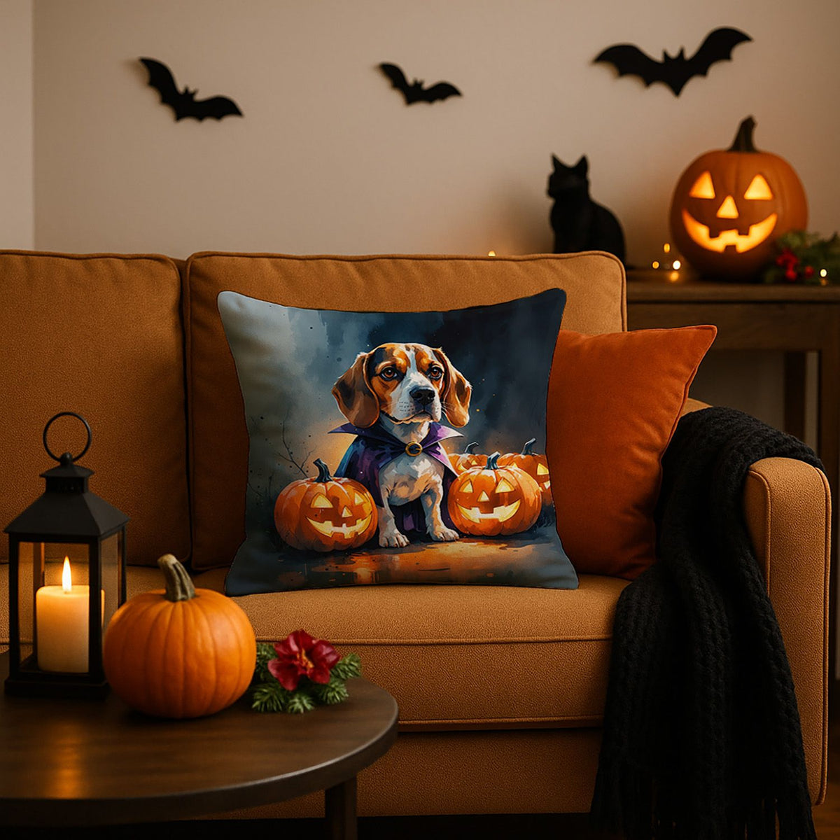 Beagle Puppy Halloween Throw Pillow Indoor/Outdoor Decorative Throw Pillow, 18 x 18 in - product view 2