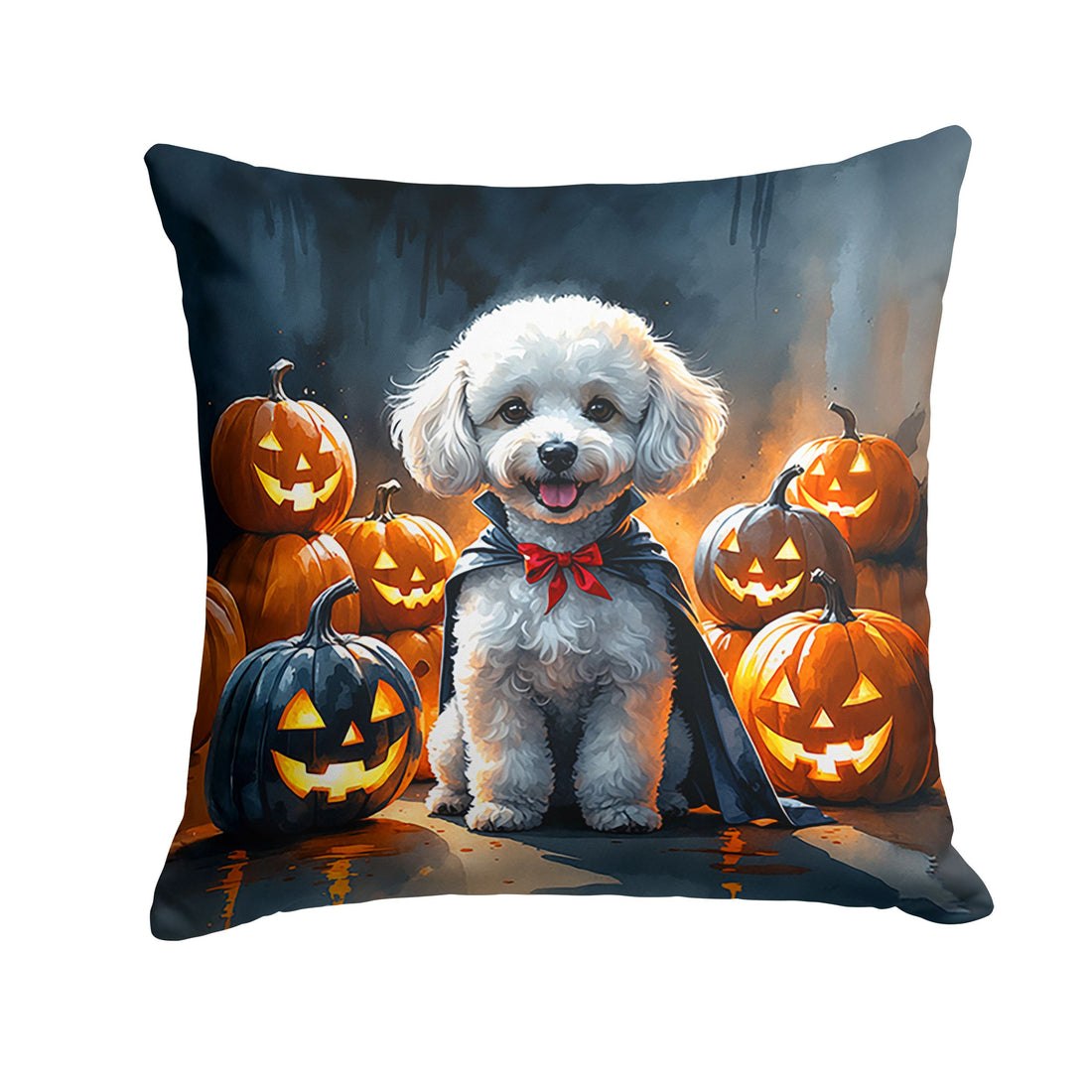 White Poodle Puppy Halloween Throw Pillow Indoor/Outdoor Decorative Throw Pillow, 18 x 18 in