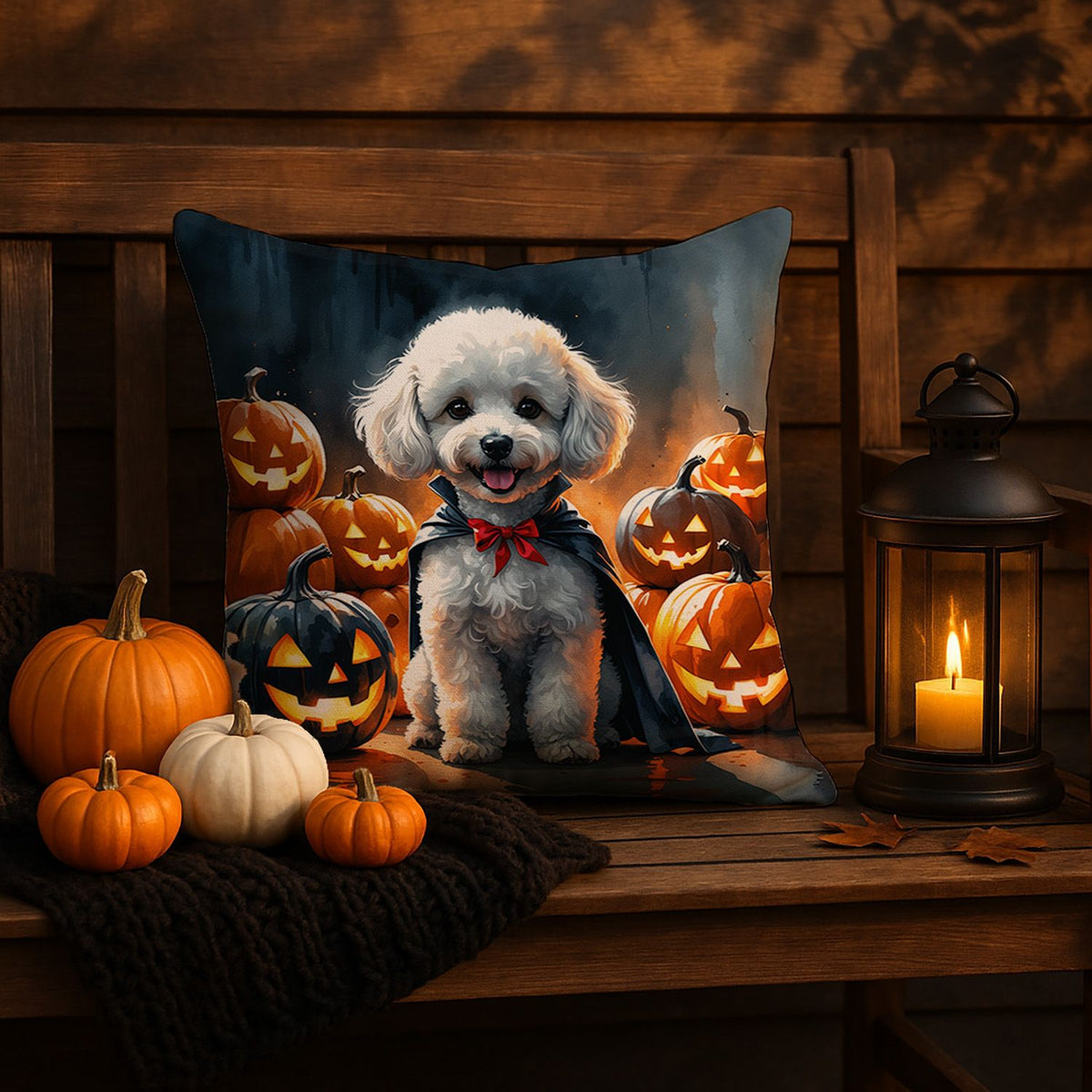 White Poodle Puppy Halloween Throw Pillow Indoor/Outdoor Decorative Throw Pillow, 18 x 18 in - product view 5