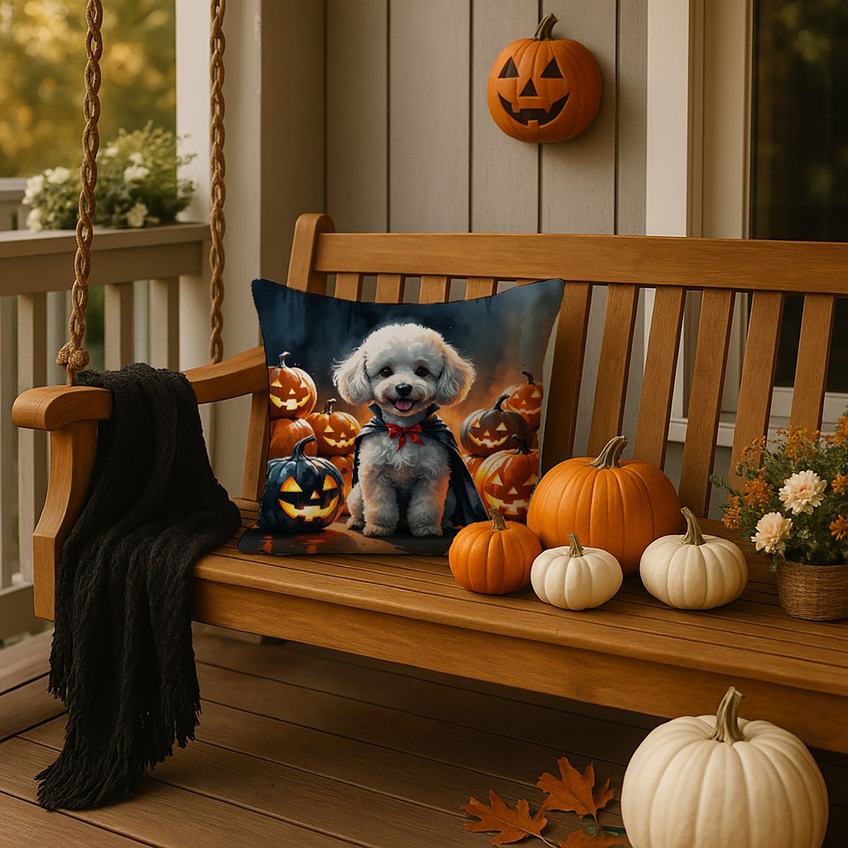White Poodle Puppy Halloween Throw Pillow Indoor/Outdoor Decorative Throw Pillow, 18 x 18 in - product view 4