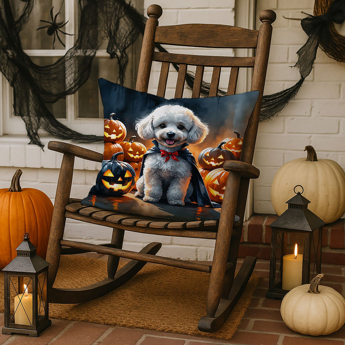 White Poodle Puppy Halloween Throw Pillow Indoor/Outdoor Decorative Throw Pillow, 18 x 18 in - product view 3