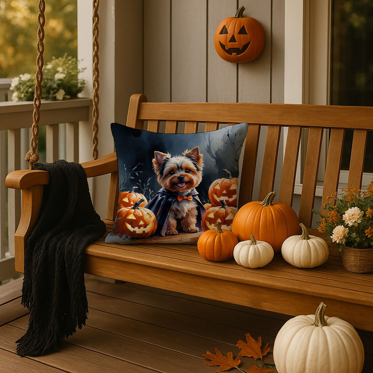 Yorkshire Terrier Puppy Halloween Throw Pillow Indoor/Outdoor Decorative Throw Pillow, 18 x 18 in - product view 4