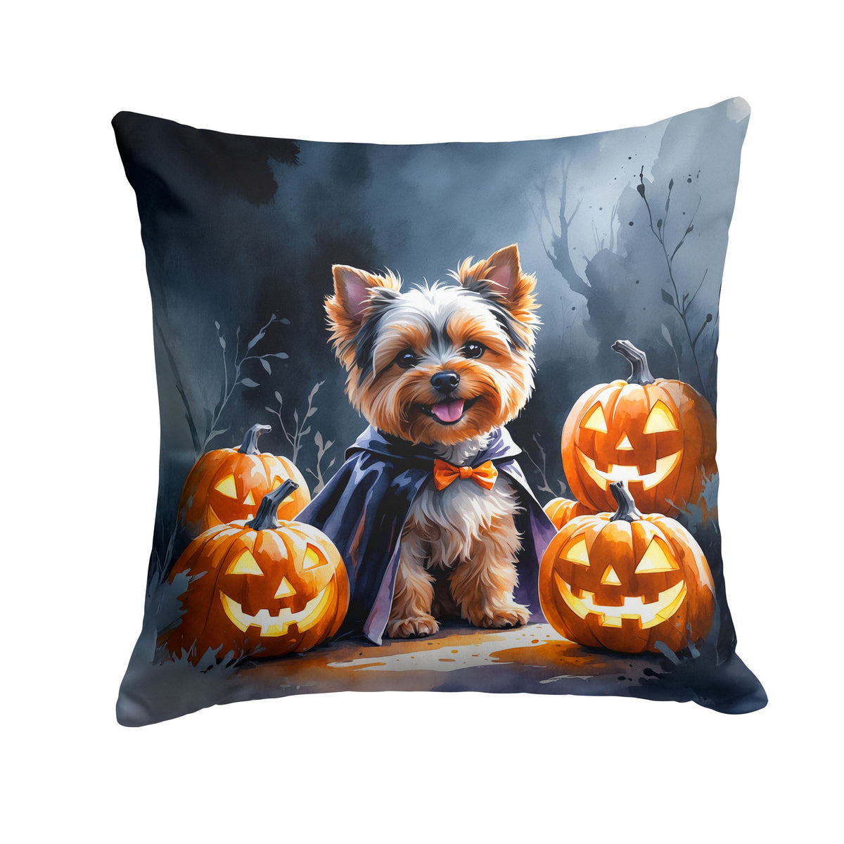 Yorkshire Terrier Puppy Halloween Throw Pillow Indoor/Outdoor Decorative Throw Pillow, 18 x 18 in
