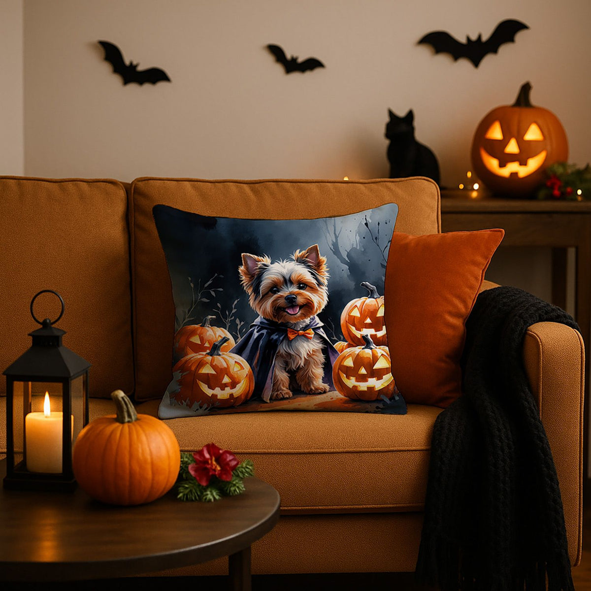Yorkshire Terrier Puppy Halloween Throw Pillow Indoor/Outdoor Decorative Throw Pillow, 18 x 18 in - product view 2