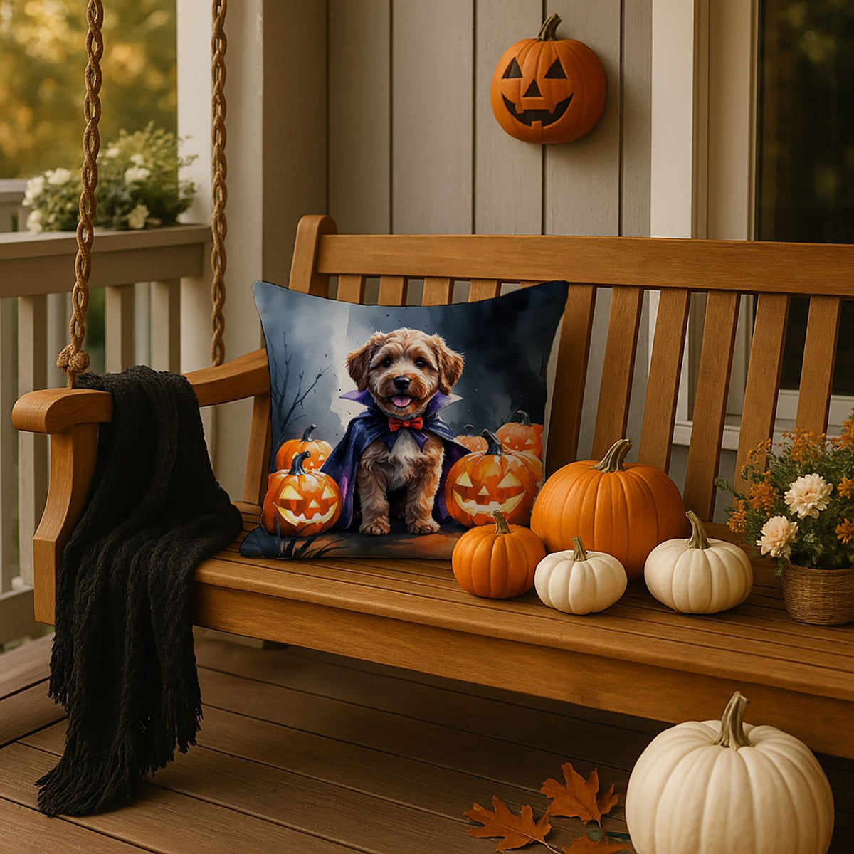 Chocolate Labradoodle Puppy Halloween Throw Pillow Indoor/Outdoor Decorative Throw Pillow, 18 x 18 in - product view 4