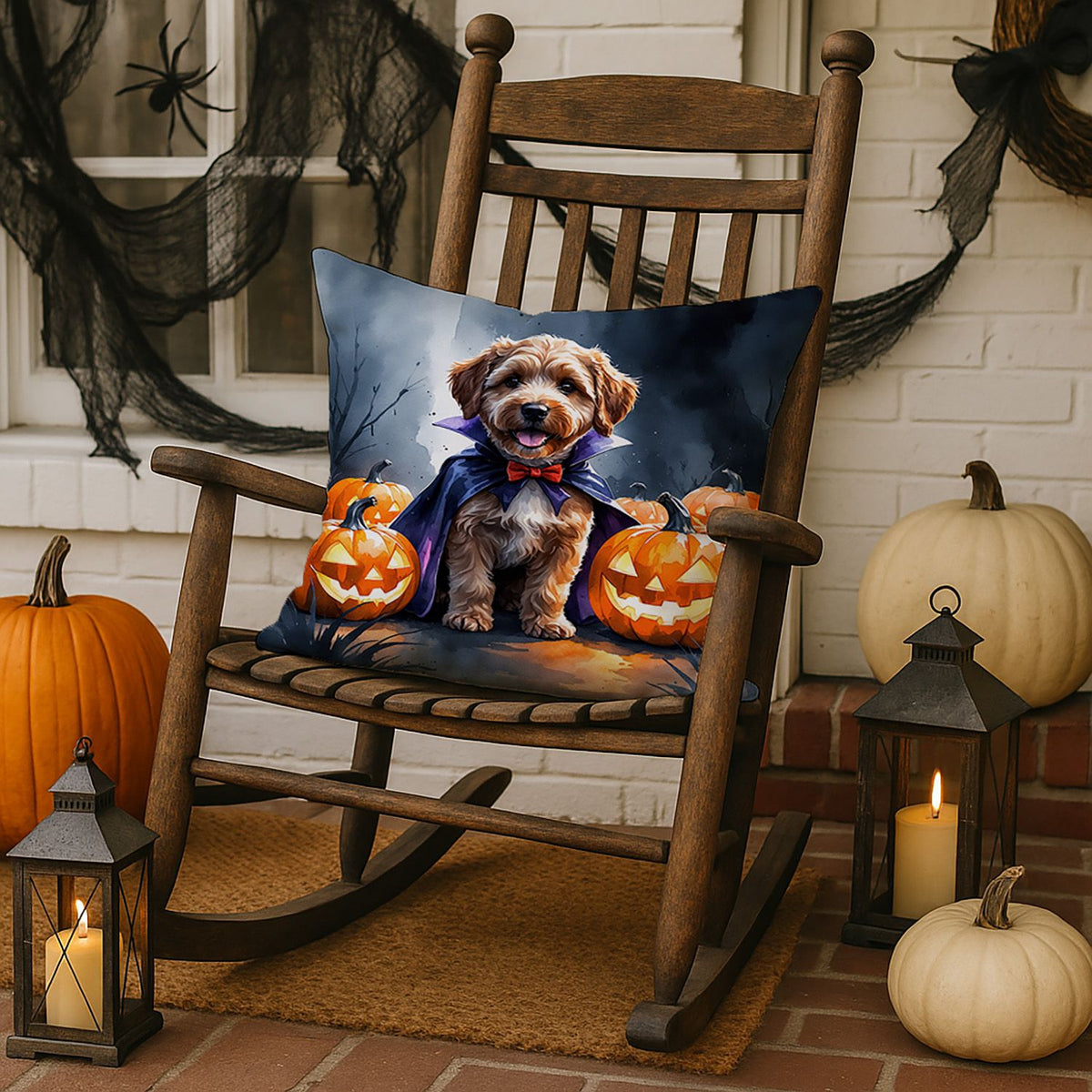Chocolate Labradoodle Puppy Halloween Throw Pillow Indoor/Outdoor Decorative Throw Pillow, 18 x 18 in - product view 3