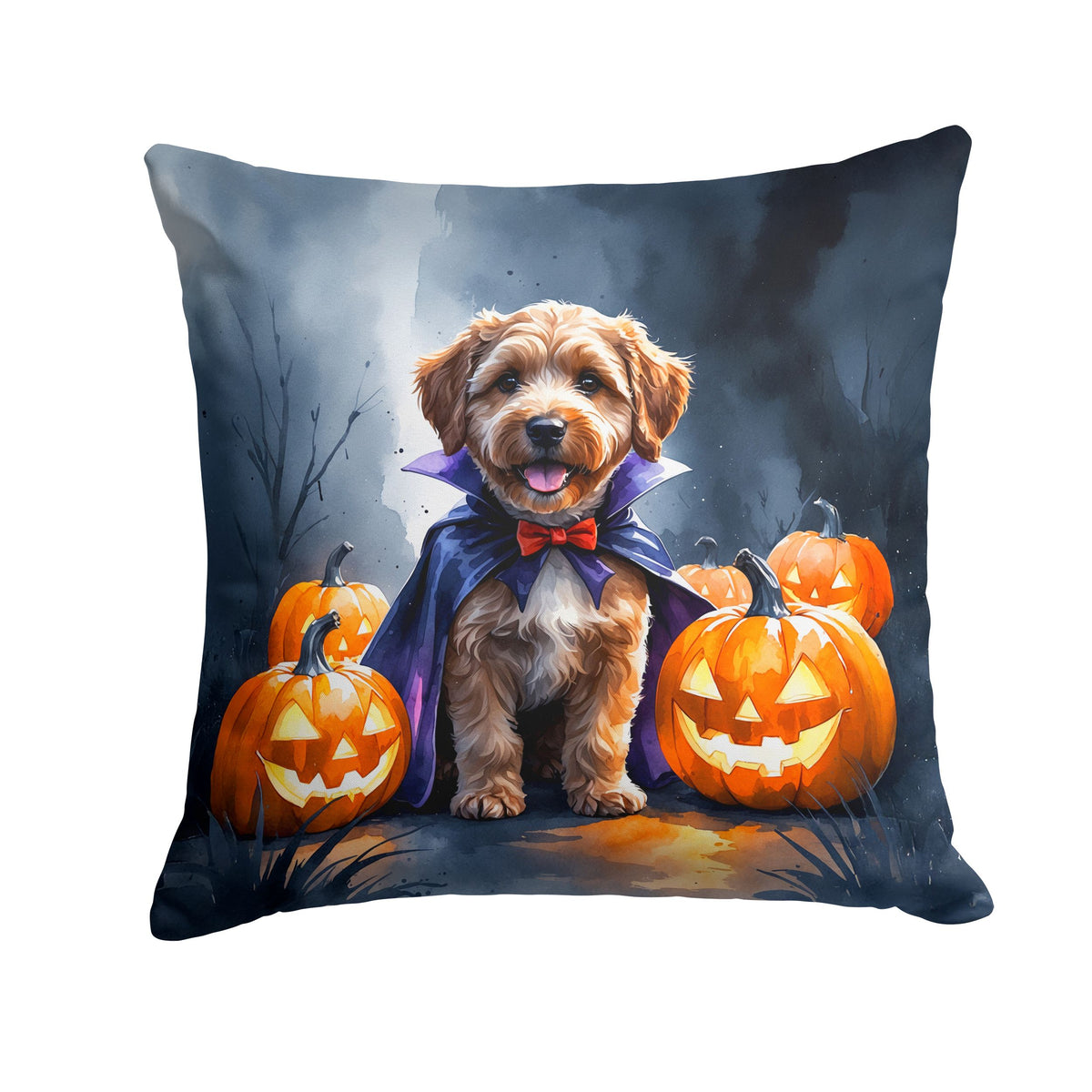 Chocolate Labradoodle Puppy Halloween Throw Pillow Indoor/Outdoor Decorative Throw Pillow, 18 x 18 in