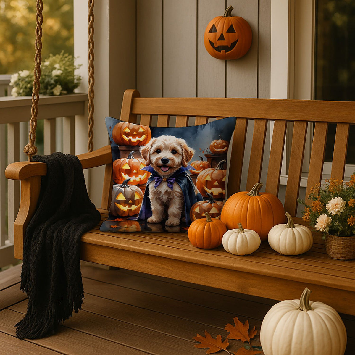 Labradoodle Puppy Halloween Throw Pillow Indoor/Outdoor Decorative Throw Pillow, 18 x 18 in - product view 4