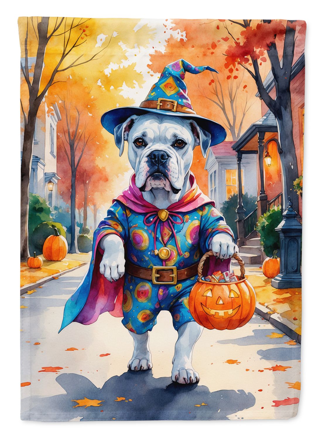 White Boxer Halloween Trick or Treat House Flag House-Size Decorative Flag