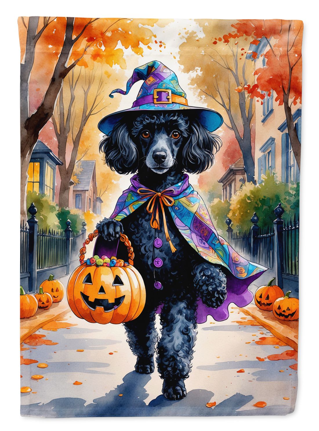 Black Poodle Halloween Trick or Treat House Flag House-Size Decorative Flag