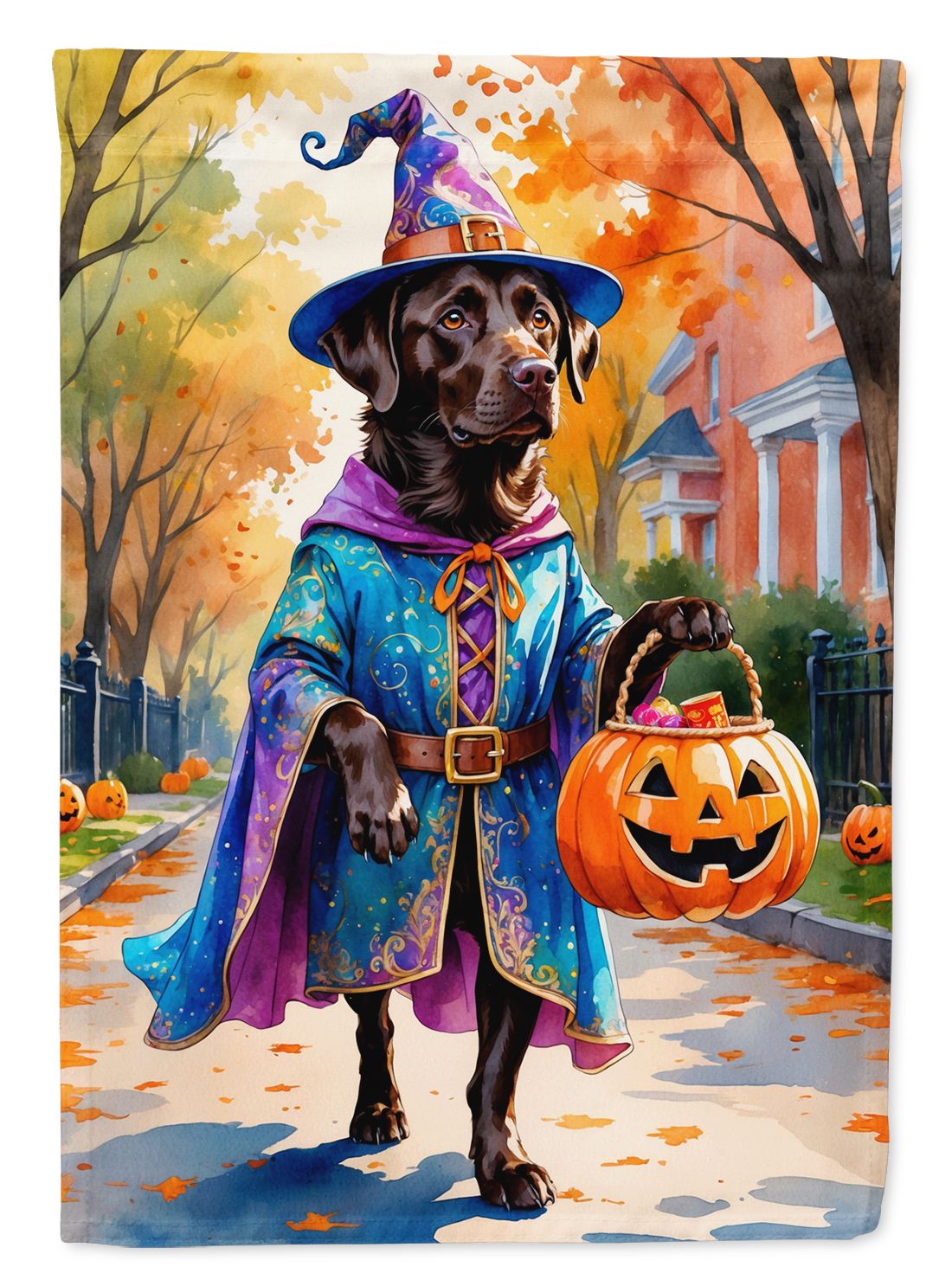 Chocolate Labrador Retriever Halloween Trick or Treat House Flag House-Size Decorative Flag