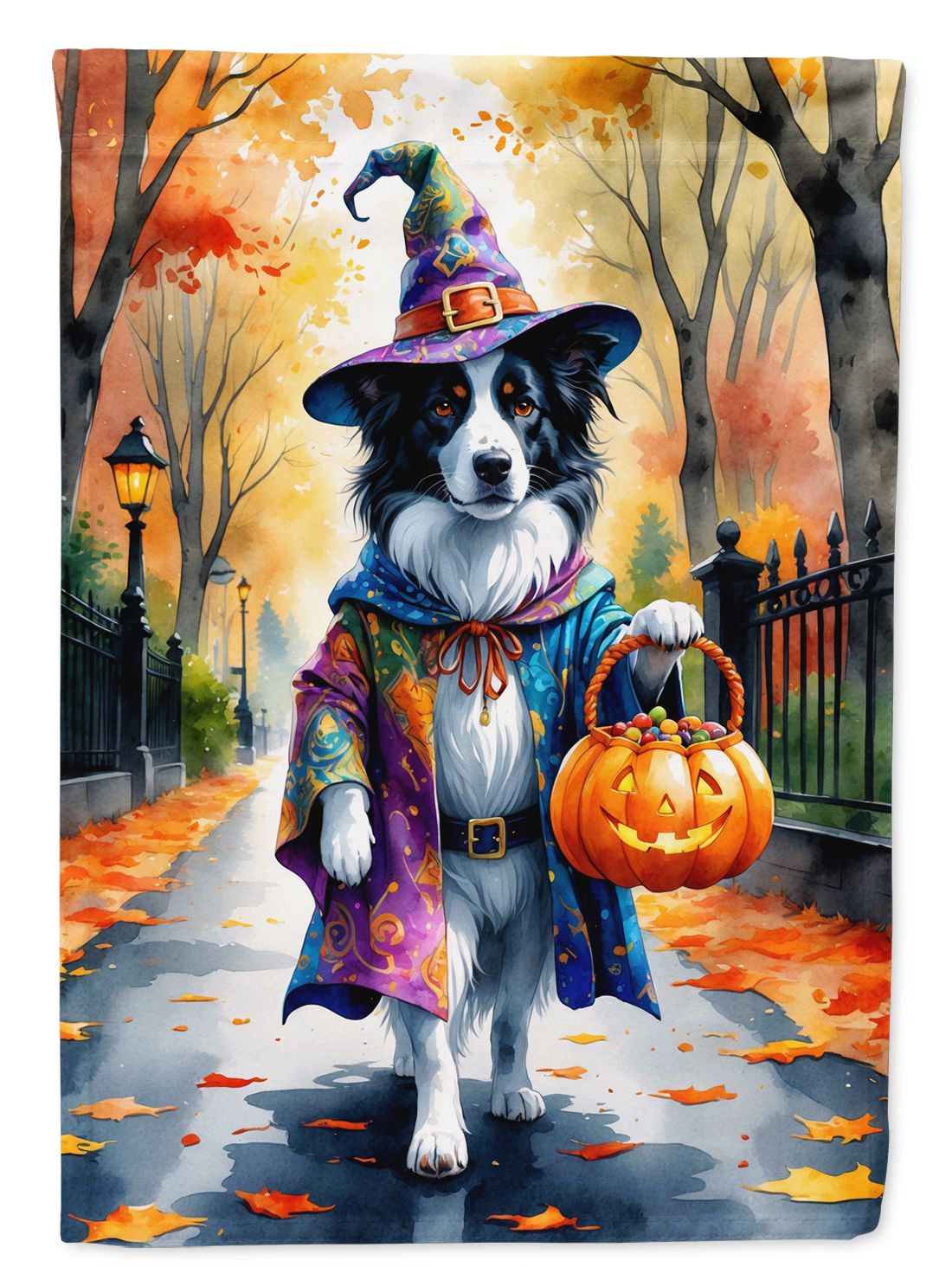 Border Collie Halloween Trick or Treat House Flag House-Size Decorative Flag