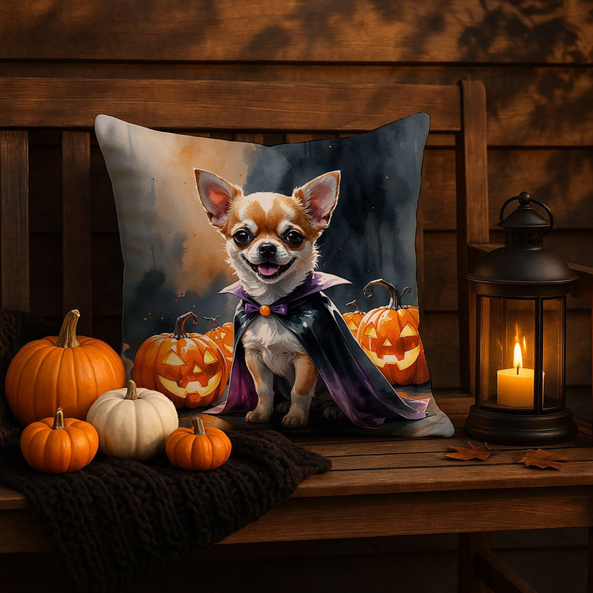 Chihuahua Puppy Halloween Throw Pillow Indoor/Outdoor Decorative Throw Pillow, 18 x 18 in - product view 5