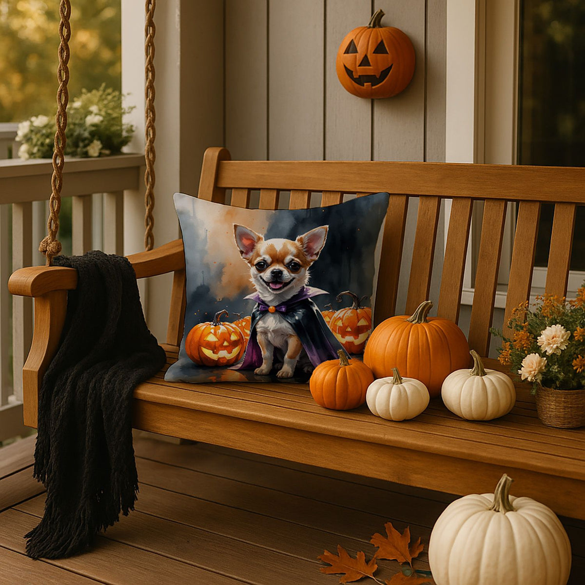 Chihuahua Puppy Halloween Throw Pillow Indoor/Outdoor Decorative Throw Pillow, 18 x 18 in - product view 4
