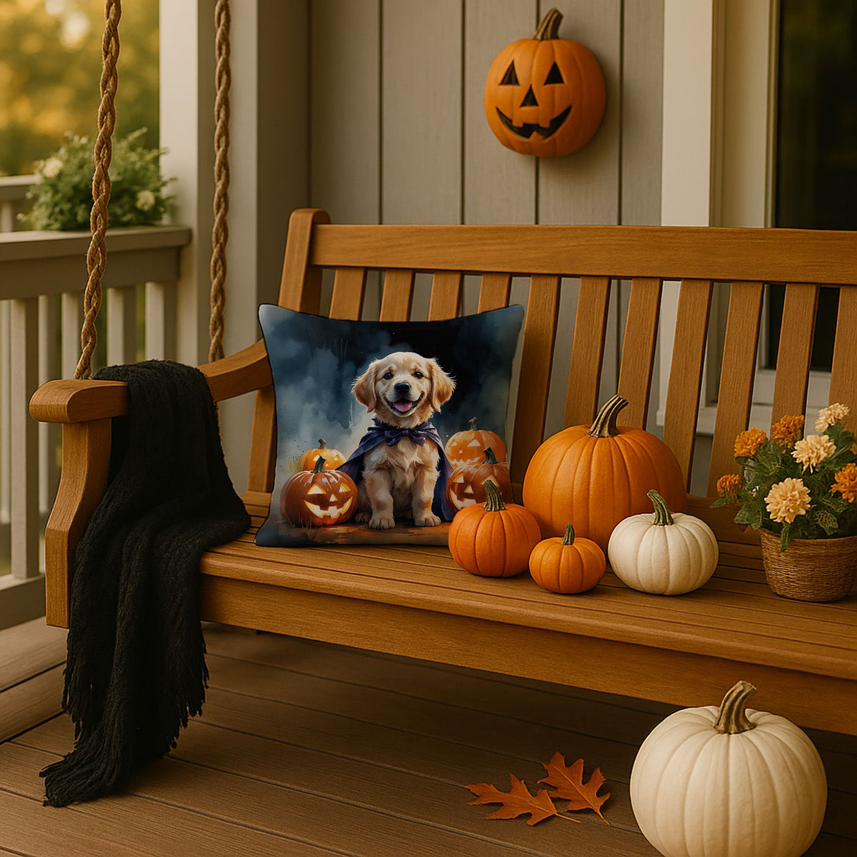 Golden Retriever Puppy Halloween Throw Pillow Indoor/Outdoor Decorative Throw Pillow, 14 x 14 in - product view 2