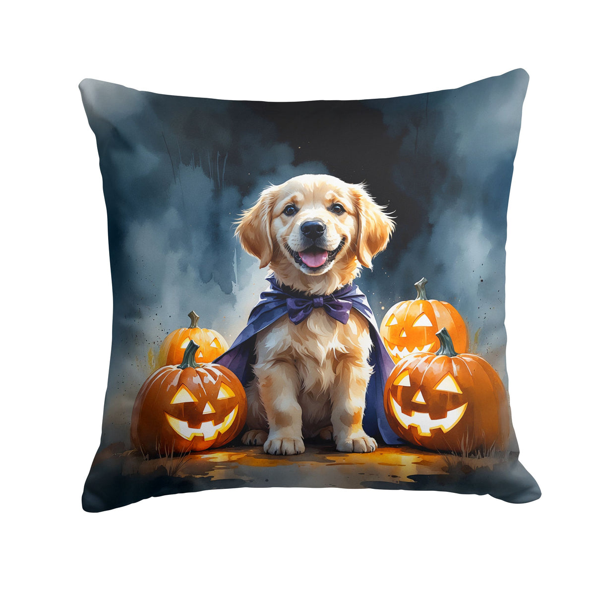 Golden Retriever Puppy Halloween Throw Pillow Indoor/Outdoor Decorative Throw Pillow, 14 x 14 in