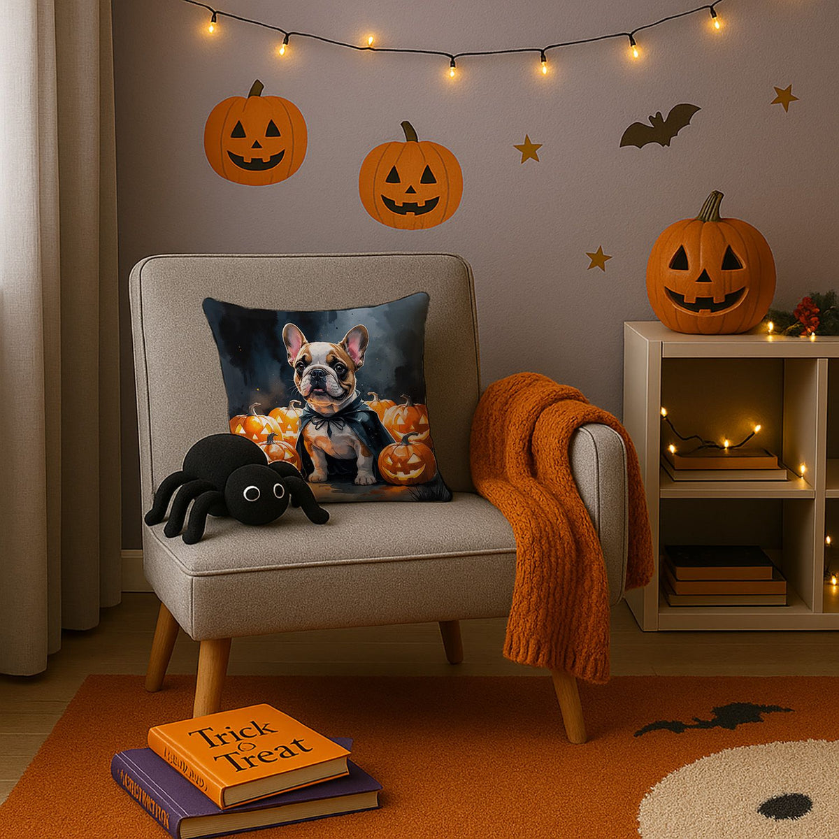 French Bulldog Puppy Halloween Throw Pillow Indoor/Outdoor Decorative Throw Pillow, 14 x 14 in - product view 3