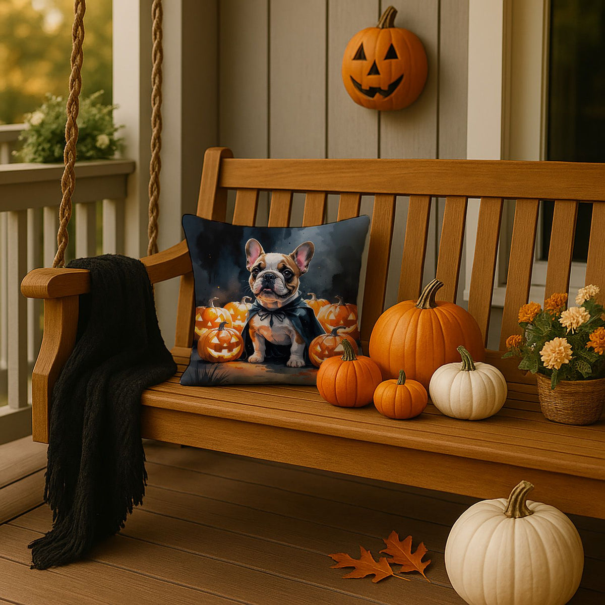 French Bulldog Puppy Halloween Throw Pillow Indoor/Outdoor Decorative Throw Pillow, 14 x 14 in - product view 2