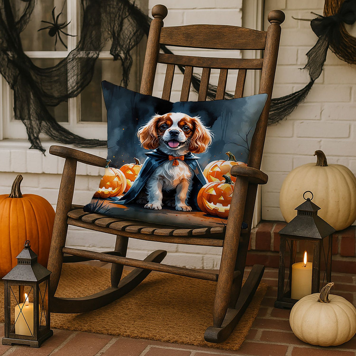 Cavalier Spaniel Puppy Halloween Throw Pillow Indoor/Outdoor Decorative Throw Pillow, 18 x 18 in - product view 3