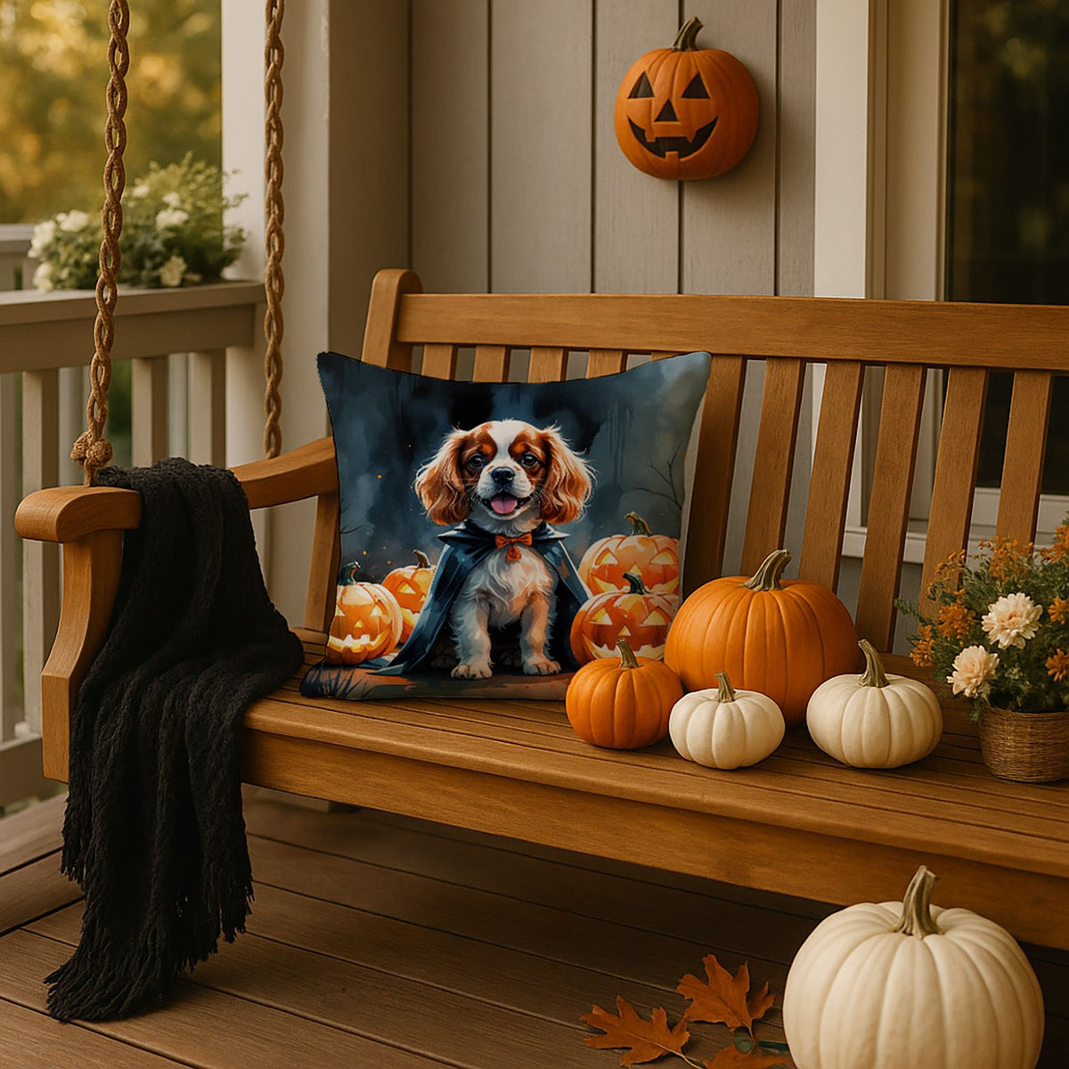 Cavalier Spaniel Puppy Halloween Throw Pillow Indoor/Outdoor Decorative Throw Pillow, 18 x 18 in - product view 4