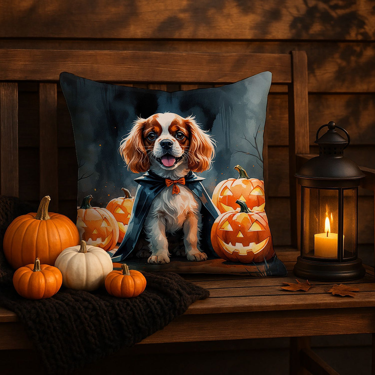 Cavalier Spaniel Puppy Halloween Throw Pillow Indoor/Outdoor Decorative Throw Pillow, 18 x 18 in - product view 5