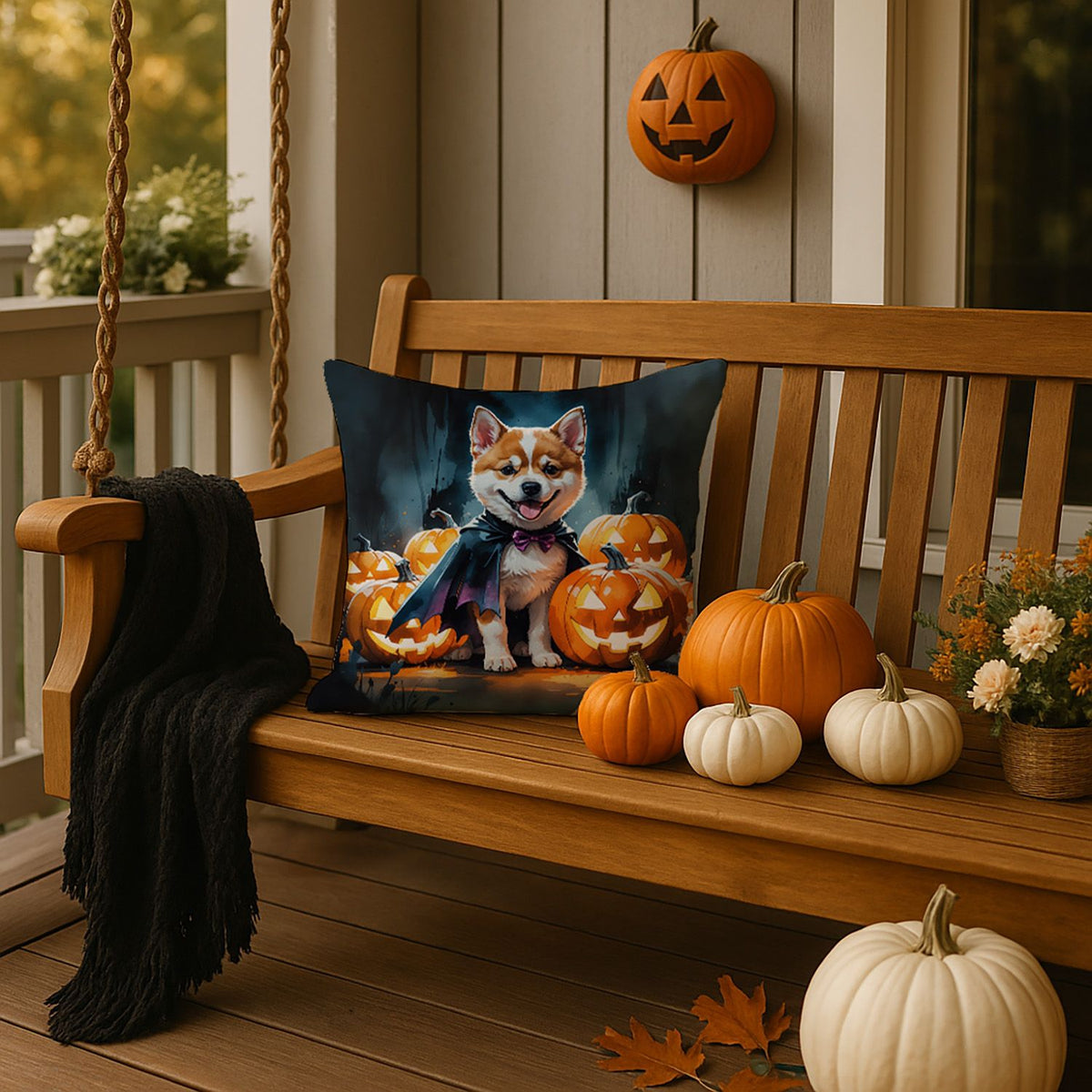 Akita Puppy Halloween Throw Pillow Indoor/Outdoor Decorative Throw Pillow, 18 x 18 in - product view 4