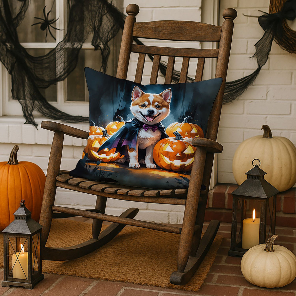 Akita Puppy Halloween Throw Pillow Indoor/Outdoor Decorative Throw Pillow, 18 x 18 in - product view 3