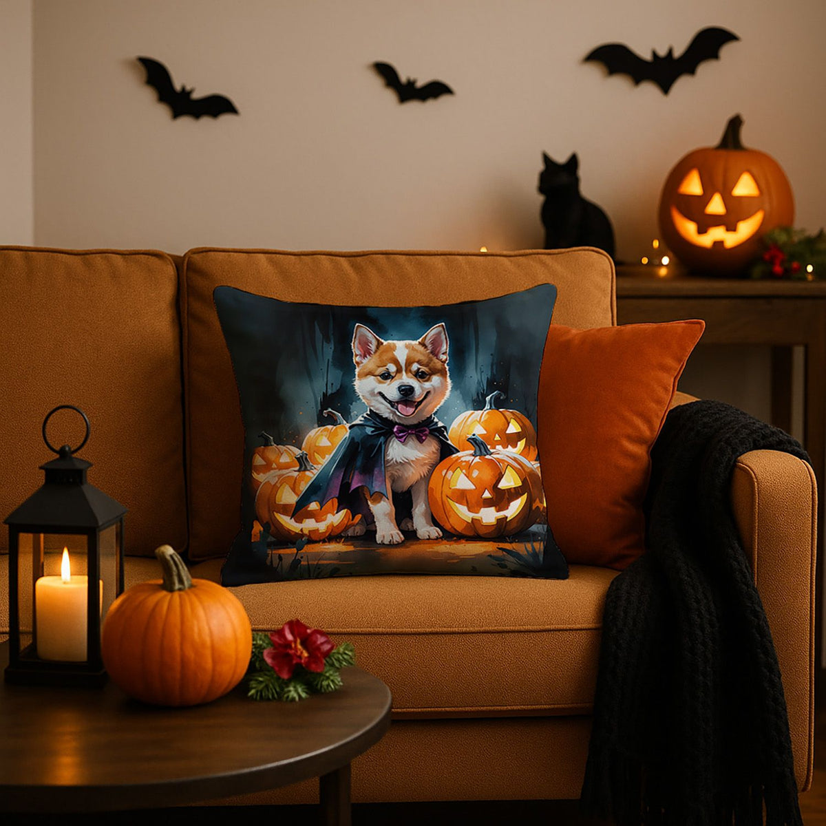 Akita Puppy Halloween Throw Pillow Indoor/Outdoor Decorative Throw Pillow, 18 x 18 in - product view 2
