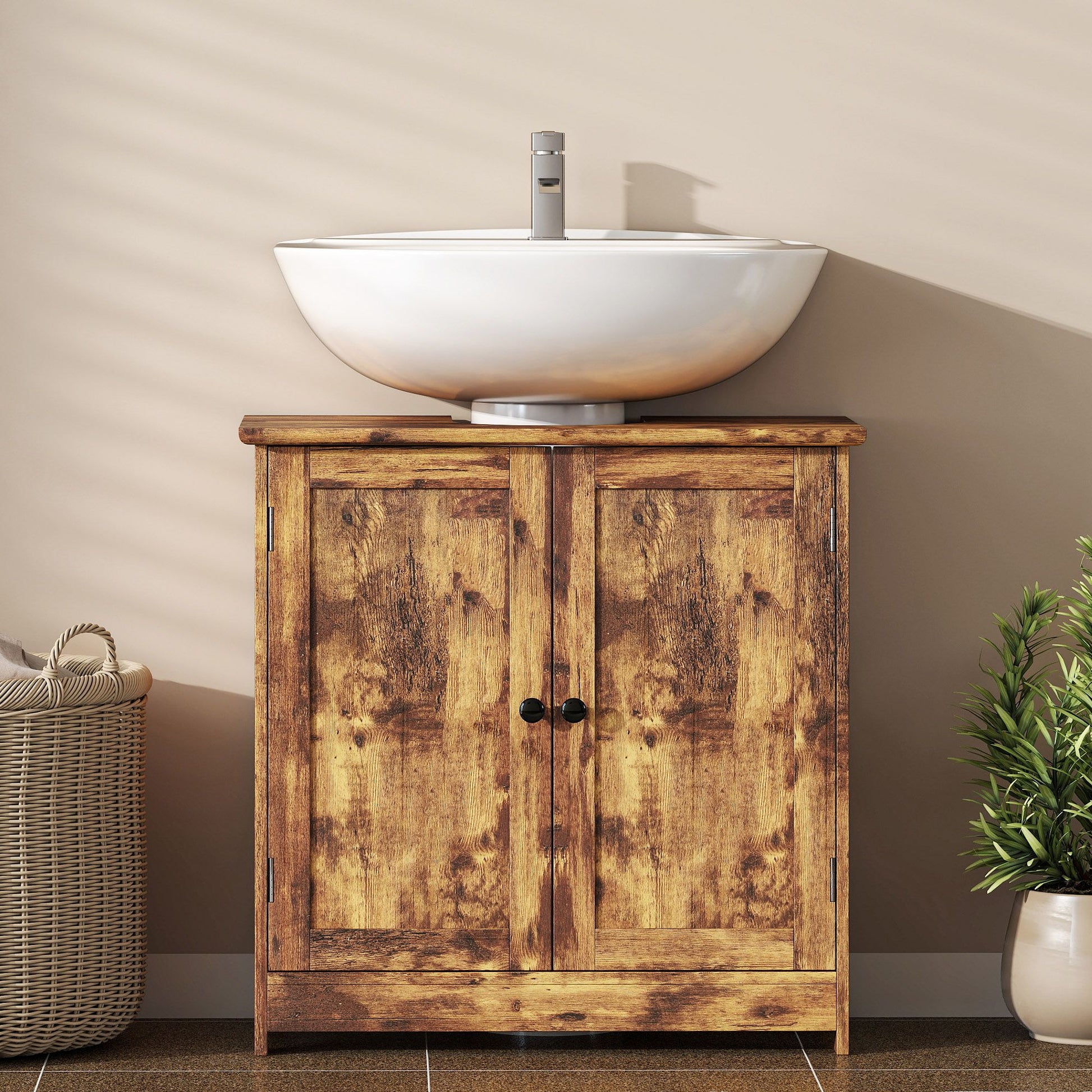 HOMCOM Under-Sink Bathroom Vanity Cabinet, Rustic Brown