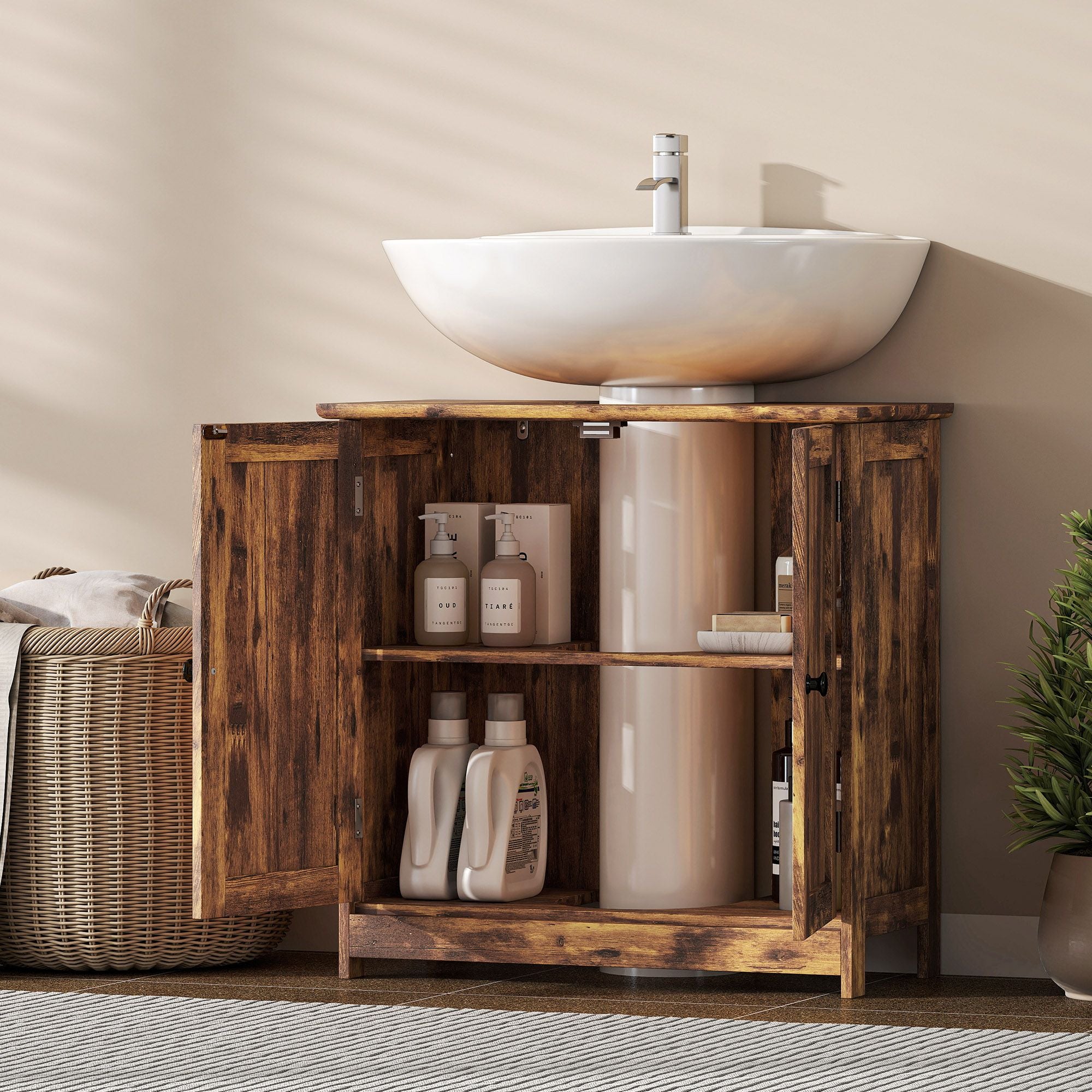 HOMCOM Under-Sink Bathroom Vanity Cabinet, Rustic Brown