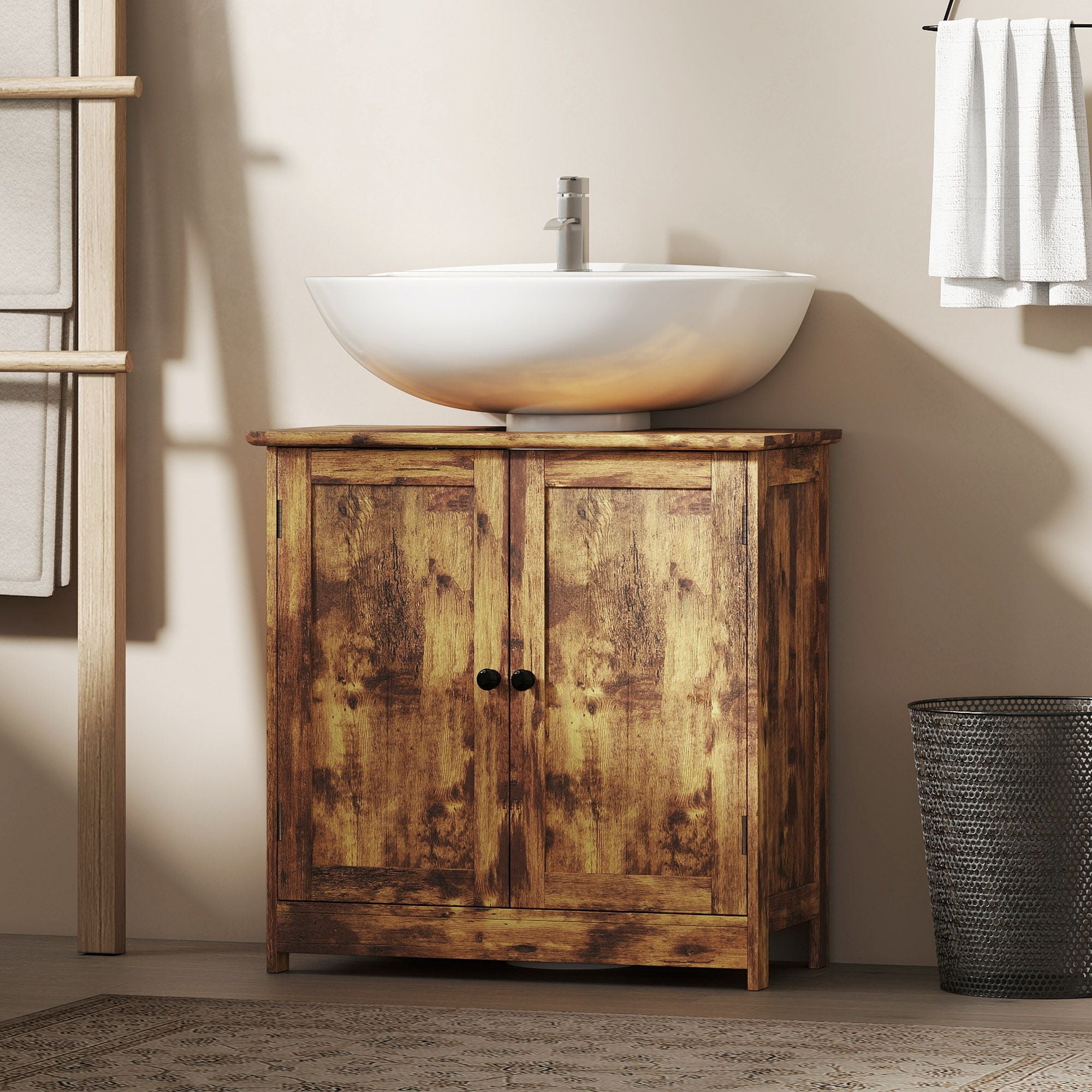 HOMCOM Under-Sink Bathroom Vanity Cabinet, Rustic Brown