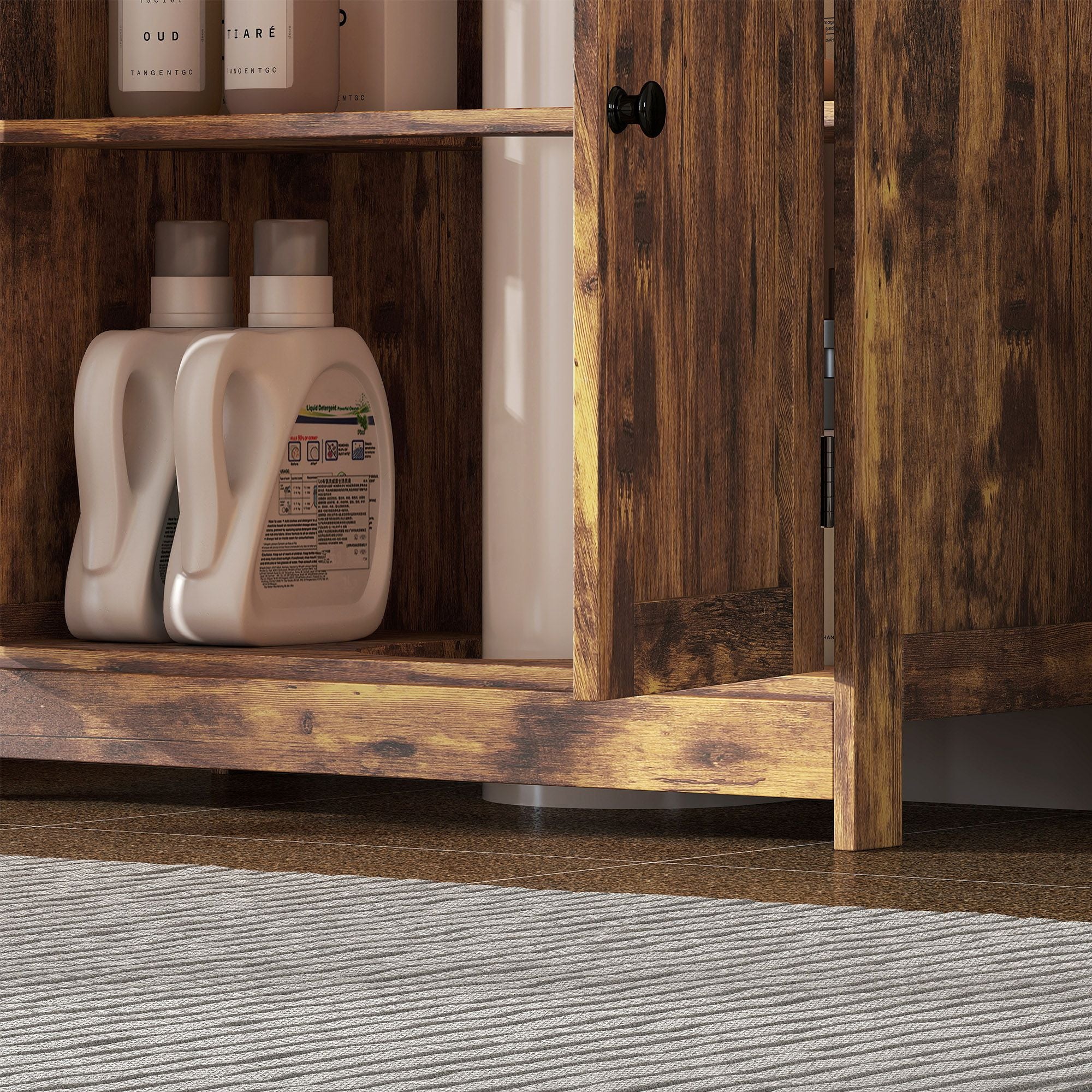 HOMCOM Under-Sink Bathroom Vanity Cabinet, Rustic Brown
