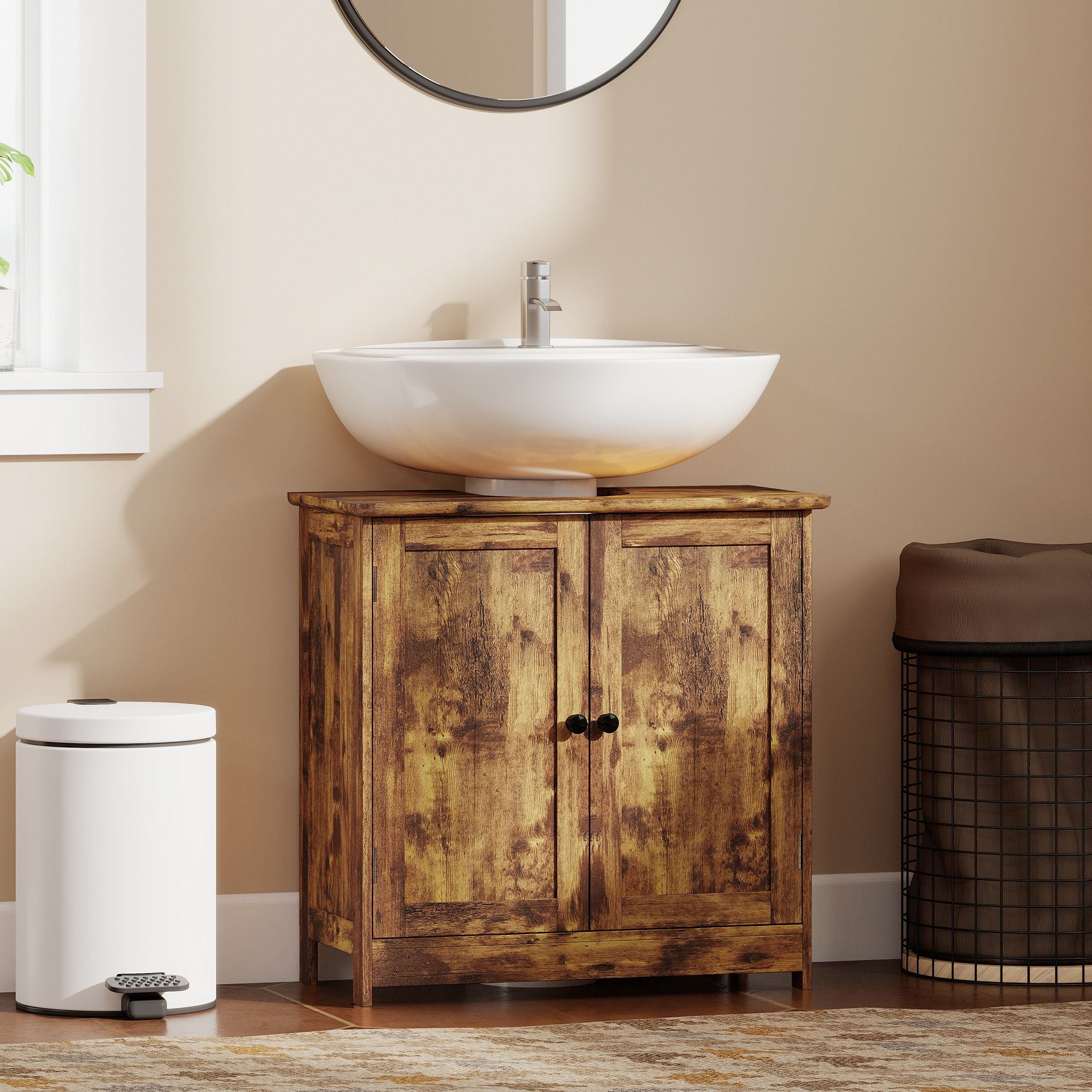 HOMCOM Under-Sink Bathroom Vanity Cabinet, Rustic Brown