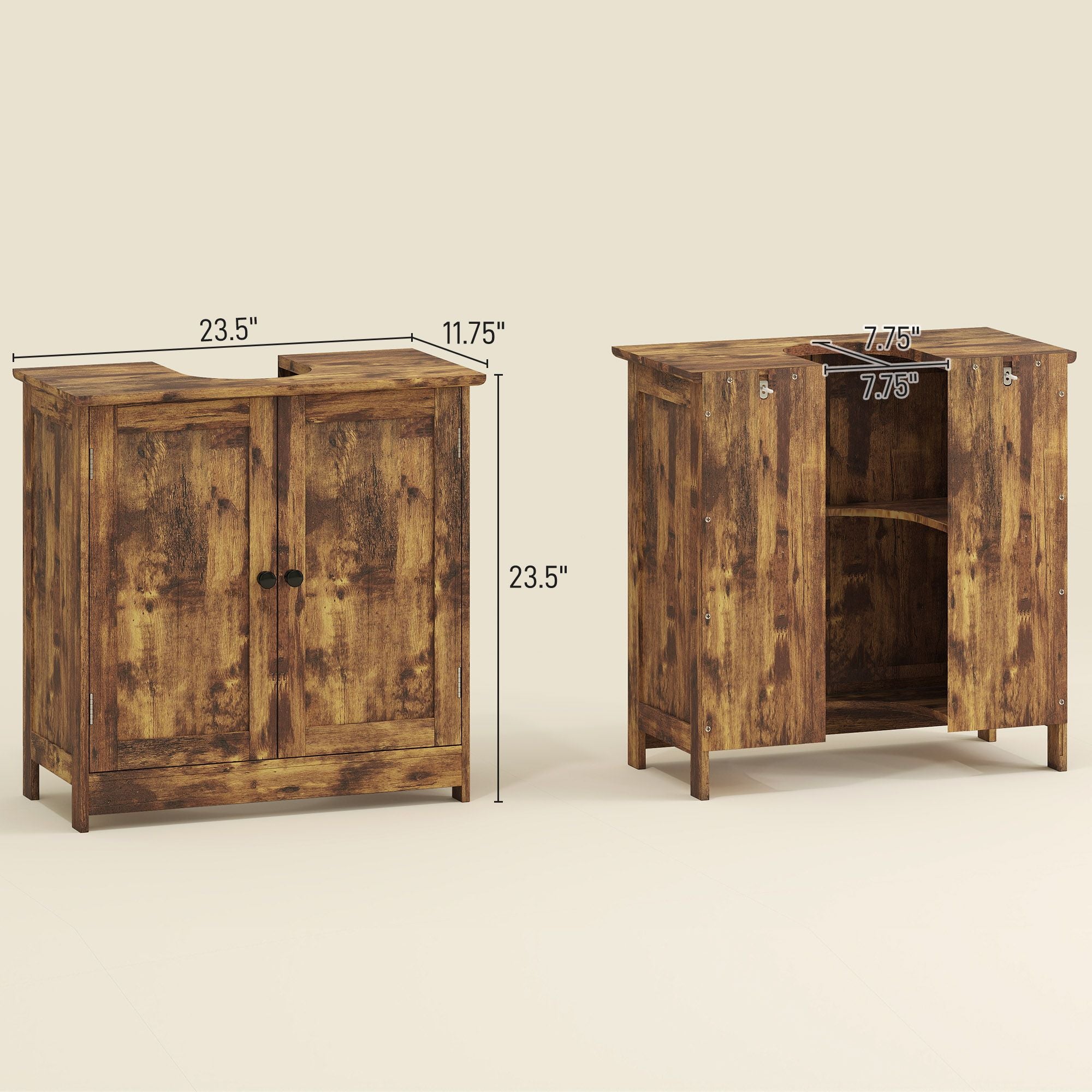 HOMCOM Under-Sink Bathroom Vanity Cabinet, Rustic Brown