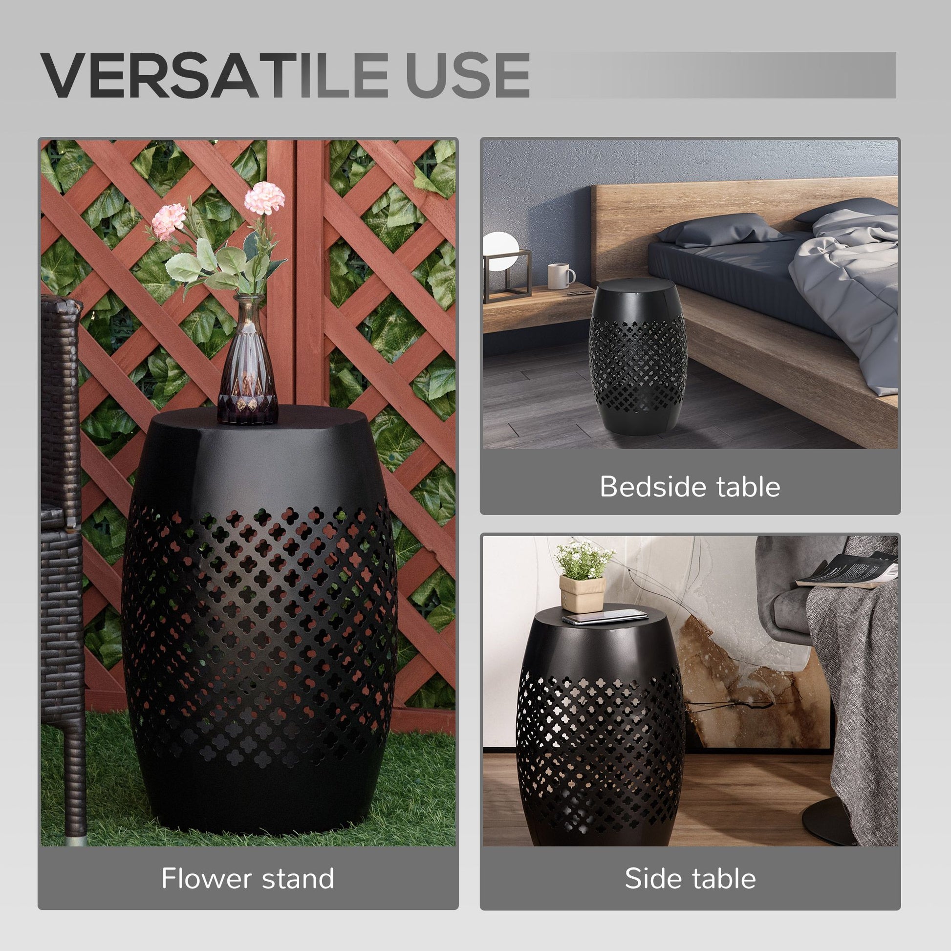 Outsunny 12.5 in Steel Outdoor Side Table, Black - product view 5