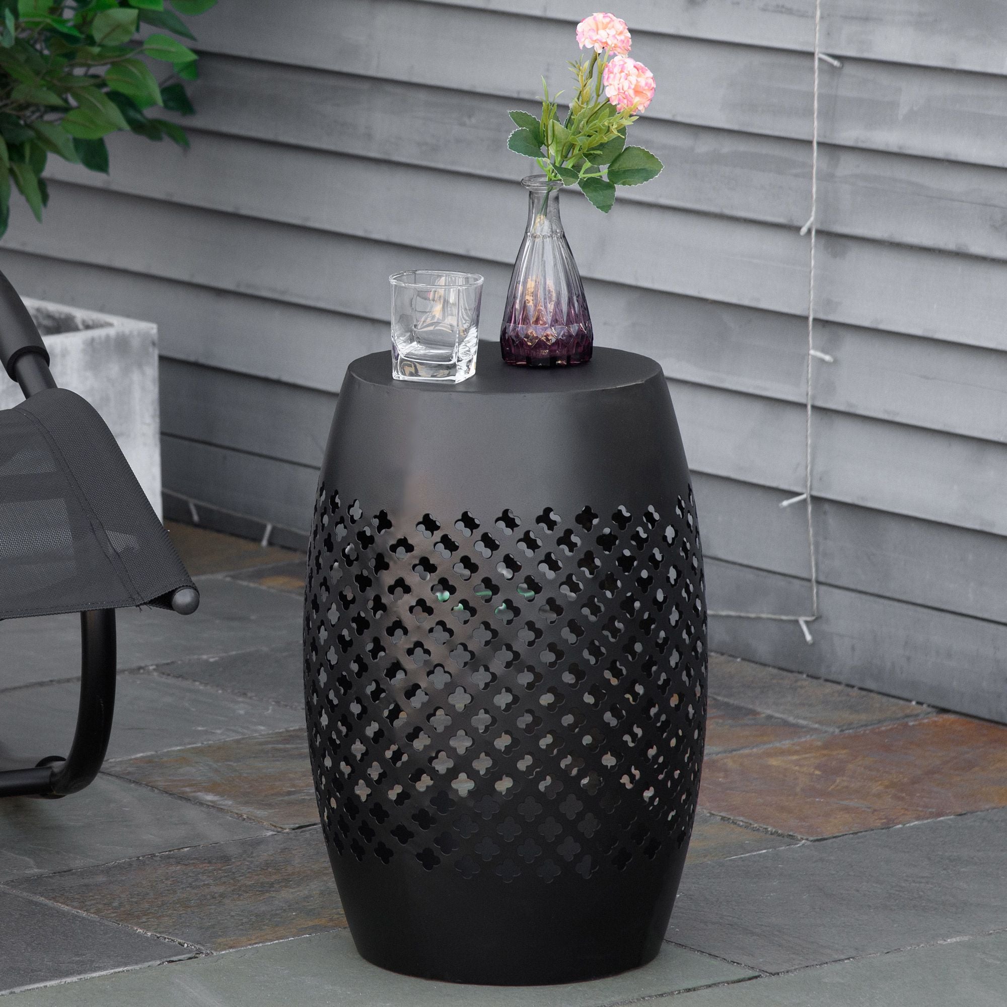 Outsunny 12.5 in Steel Outdoor Side Table, Black - product view 2