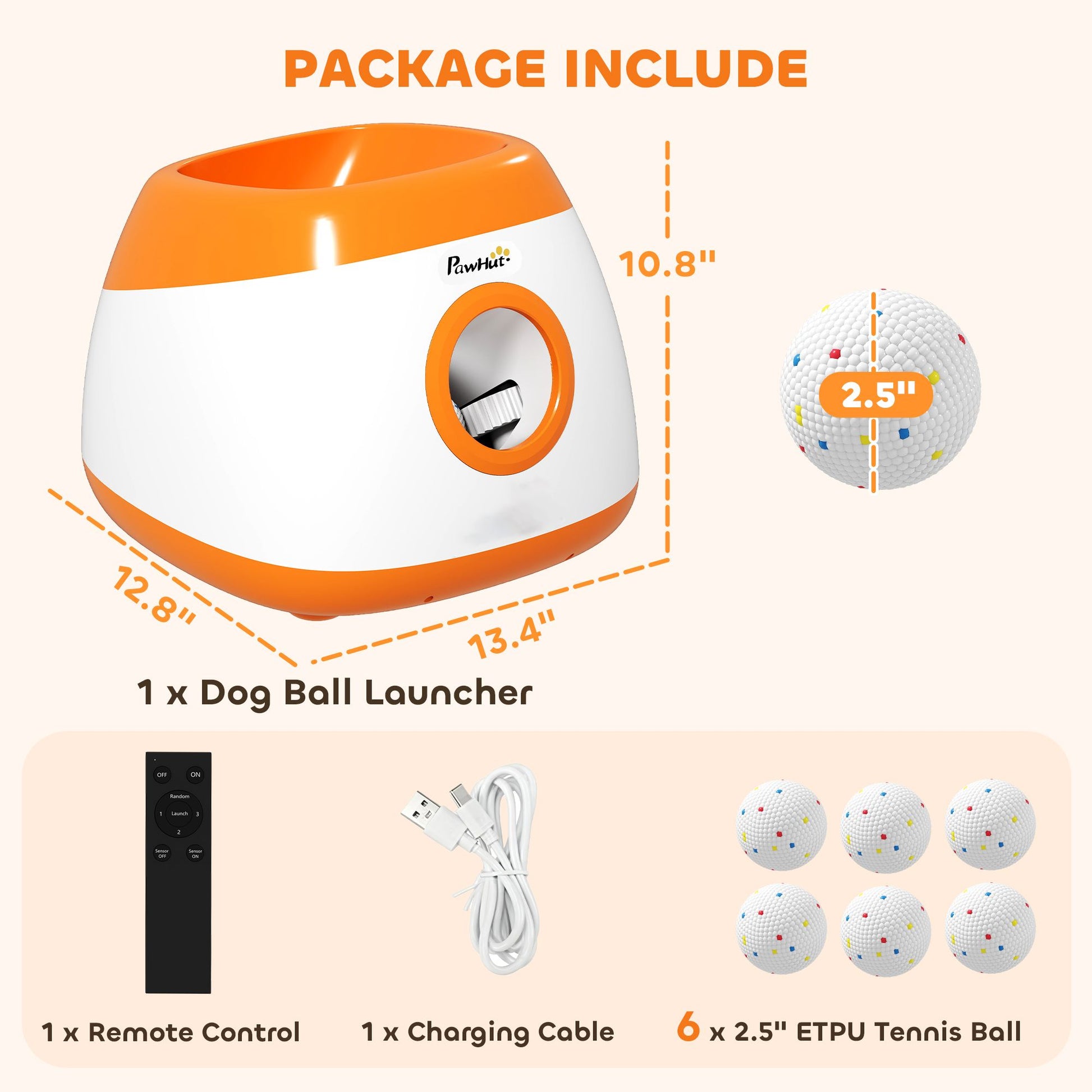 PawHut Automatic Dog Ball Launcher with Remote and 6 Balls, Orange - product view 3