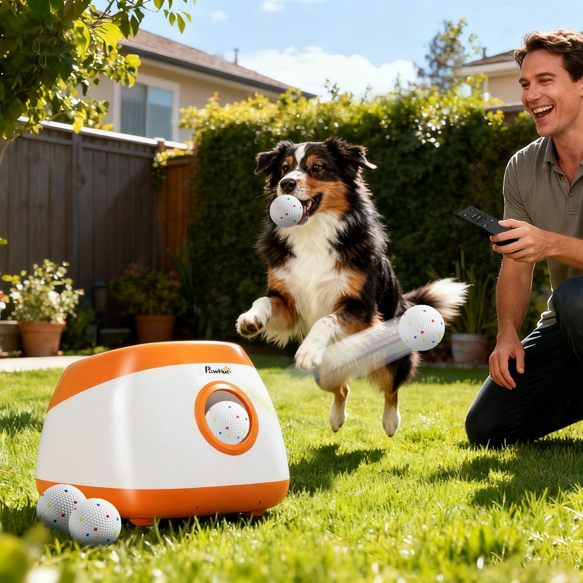 PawHut Automatic Dog Ball Launcher with Remote and 6 Balls, Orange - product view 2