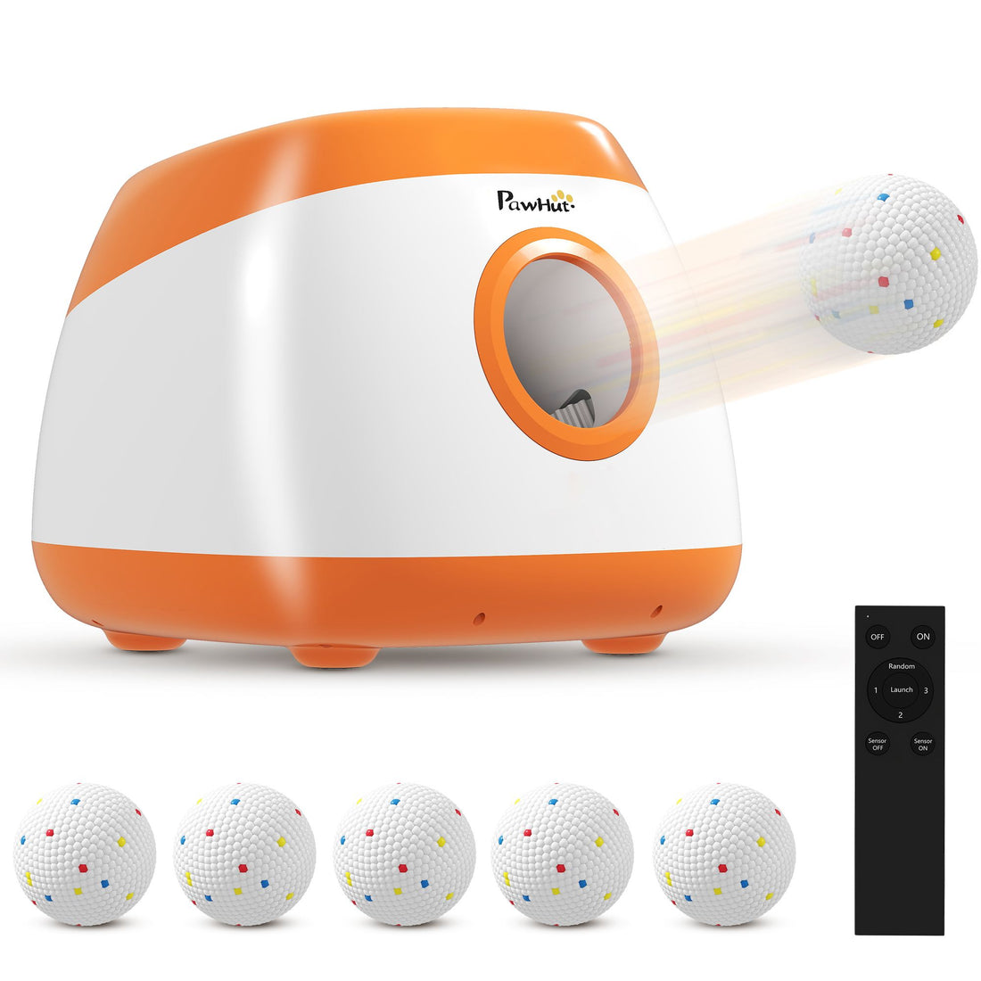 PawHut Automatic Dog Ball Launcher with Remote and 6 Balls, Orange