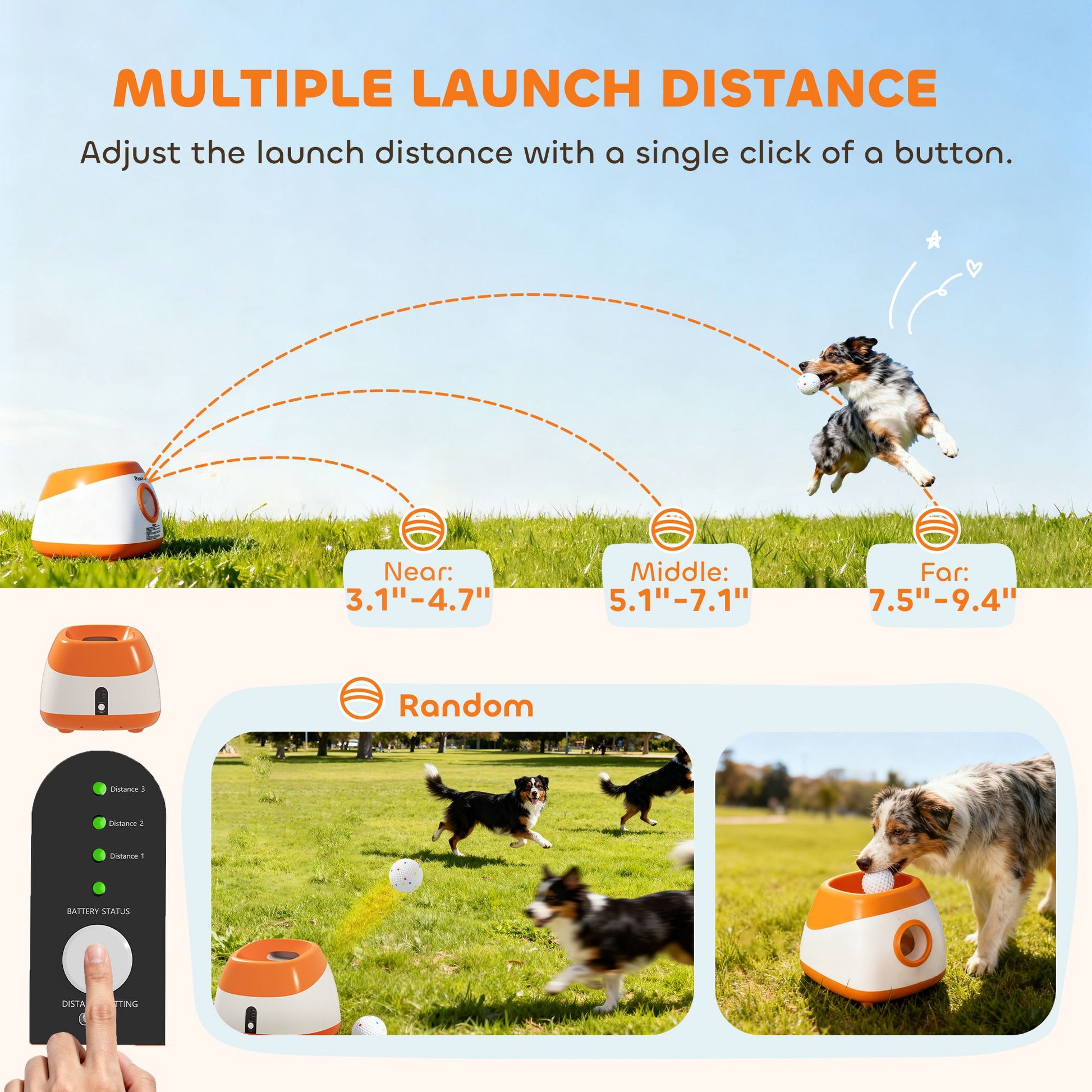 PawHut Automatic Dog Ball Launcher with Remote and 6 Balls, Orange - product view 5